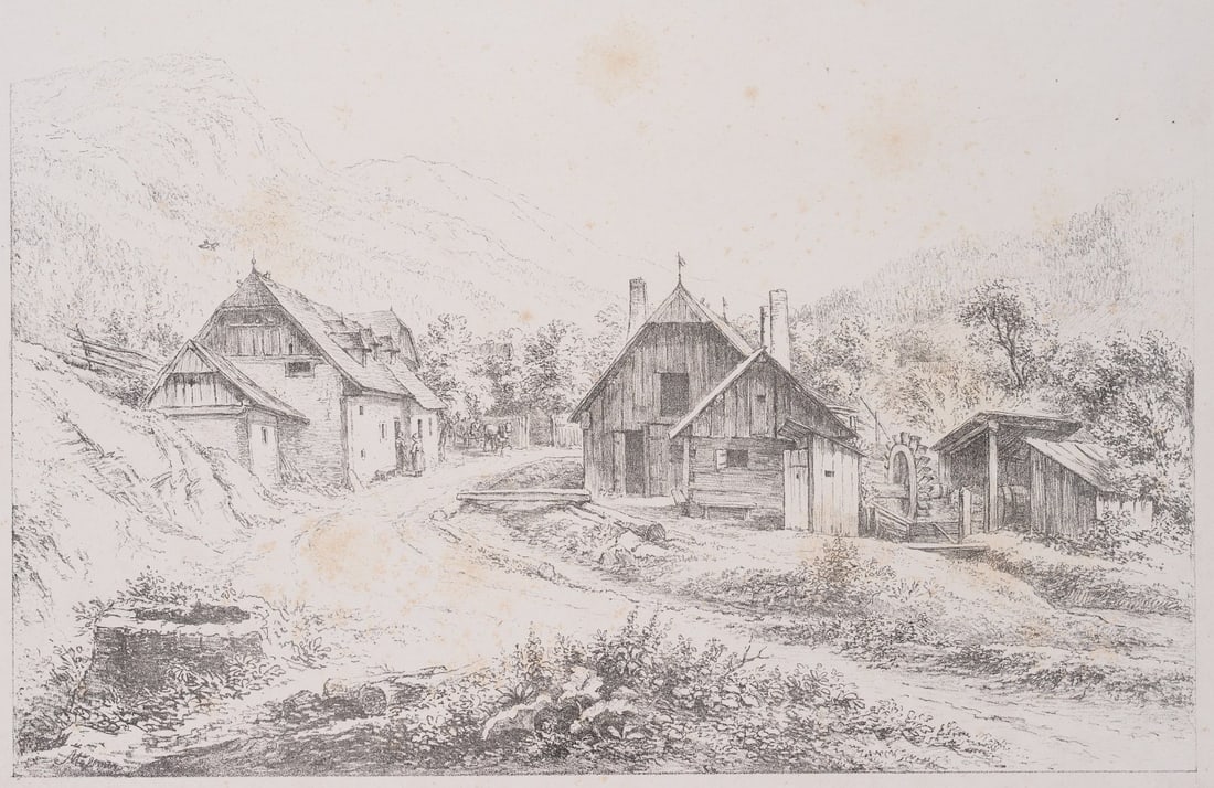 J. MÖSSMER (1780-1845), Watermill in the valley, around 1830, Lithography (1 of 4)