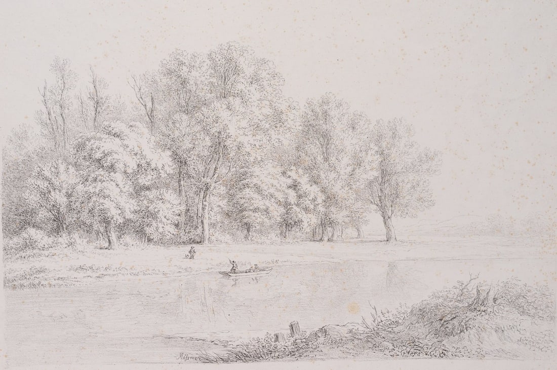 J. MÖSSMER (1780-1845), A view of the Prater with a punt, around 1830, Lithography (1 of 4)