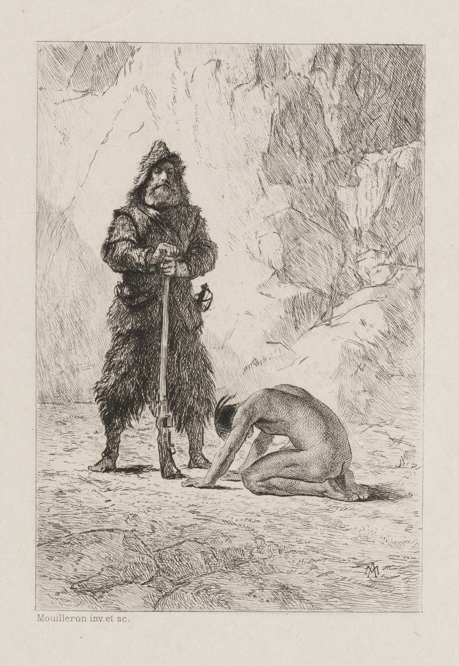 A. MOUILLERON (*1820), Robinson Crusoe, 9 plates, around 1878, Etching (1 of 5)