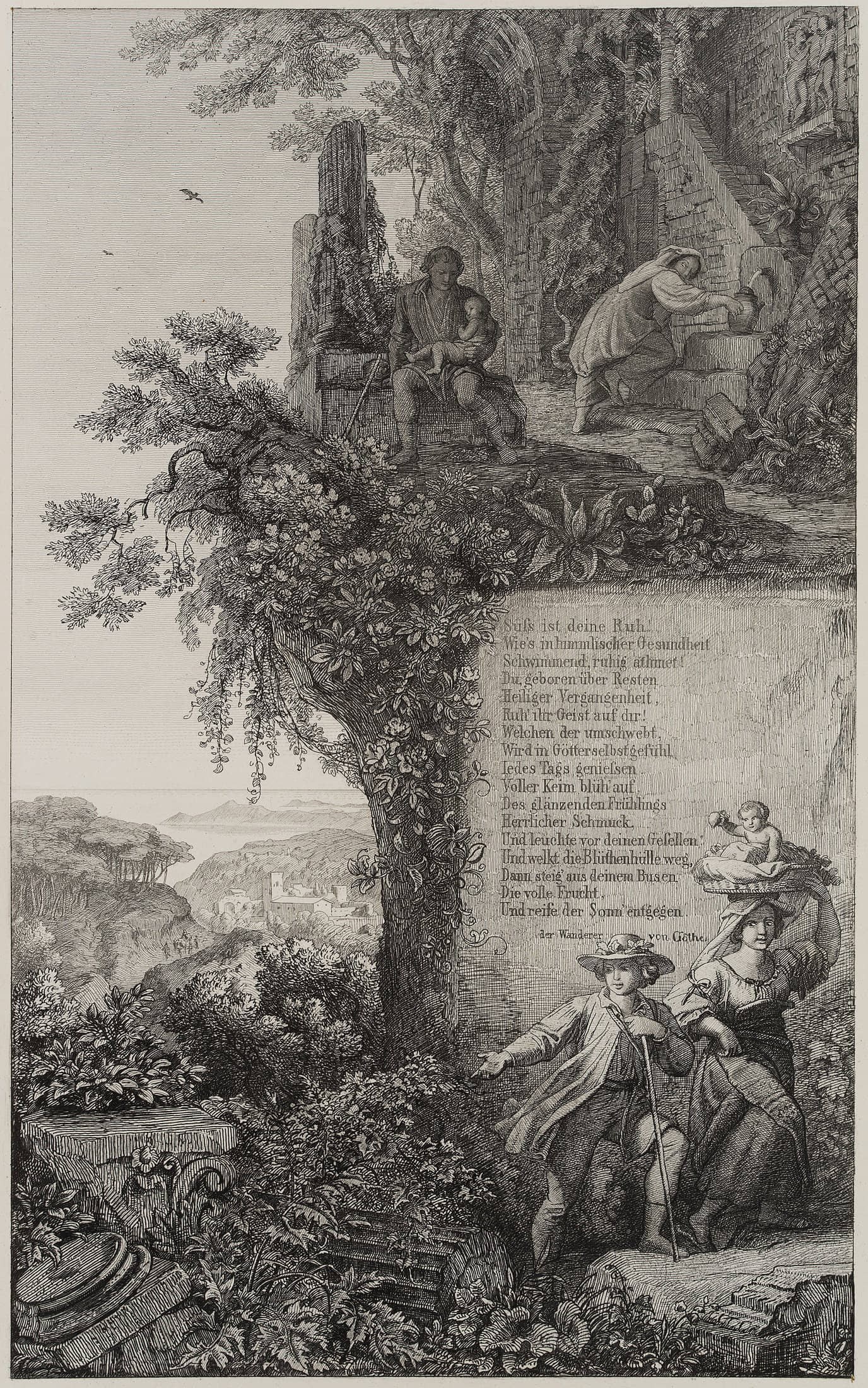 E. NEUREUTHER (*1806), The Wanderer, after Goethe, around 1853, Etching (1 of 5)