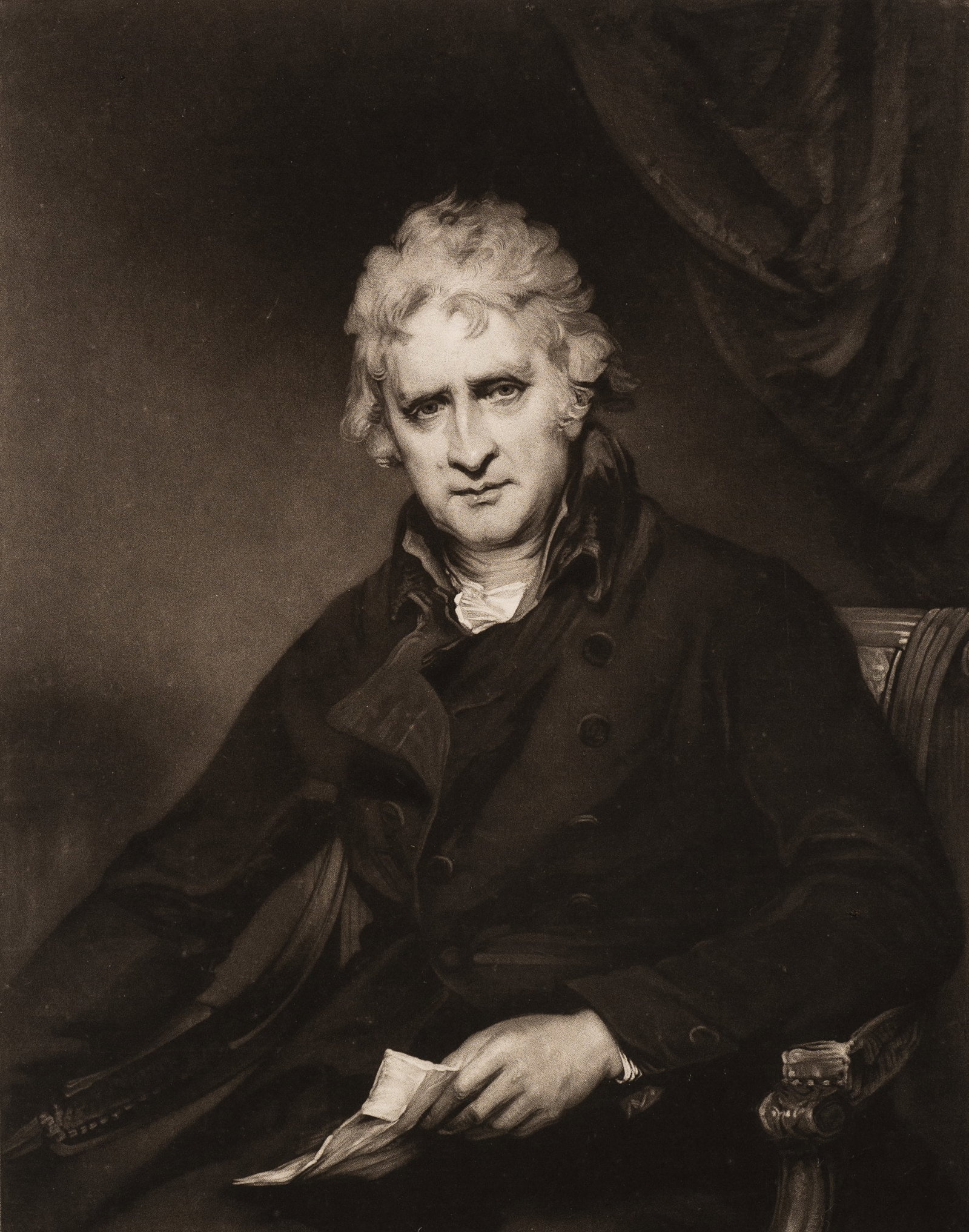 W. SAY (*1768) after OWEN (*1769), Portrait of James Townley, around 1800, Mezzotint: William Say (1768 - 1834 ) after William Owen (1769 - 1824 ibid.): Portrait of James Townley Esquire with document in hand, c. 1800, Mezzotint Technique: Mezzotint on Paper Inscription: At the lower p