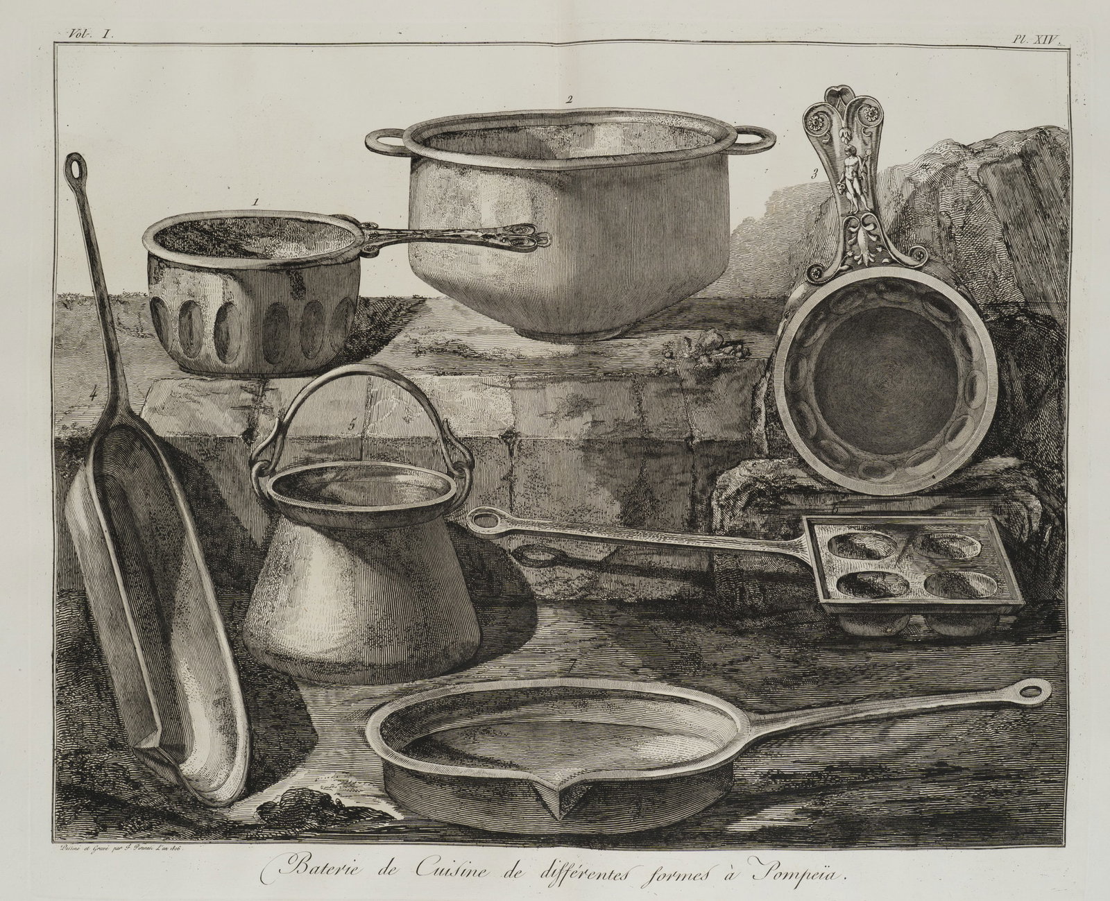 F. PIRANESI (1758-1810), Ancient cookware from Pompeii, 1806, Etching (1 of 5)