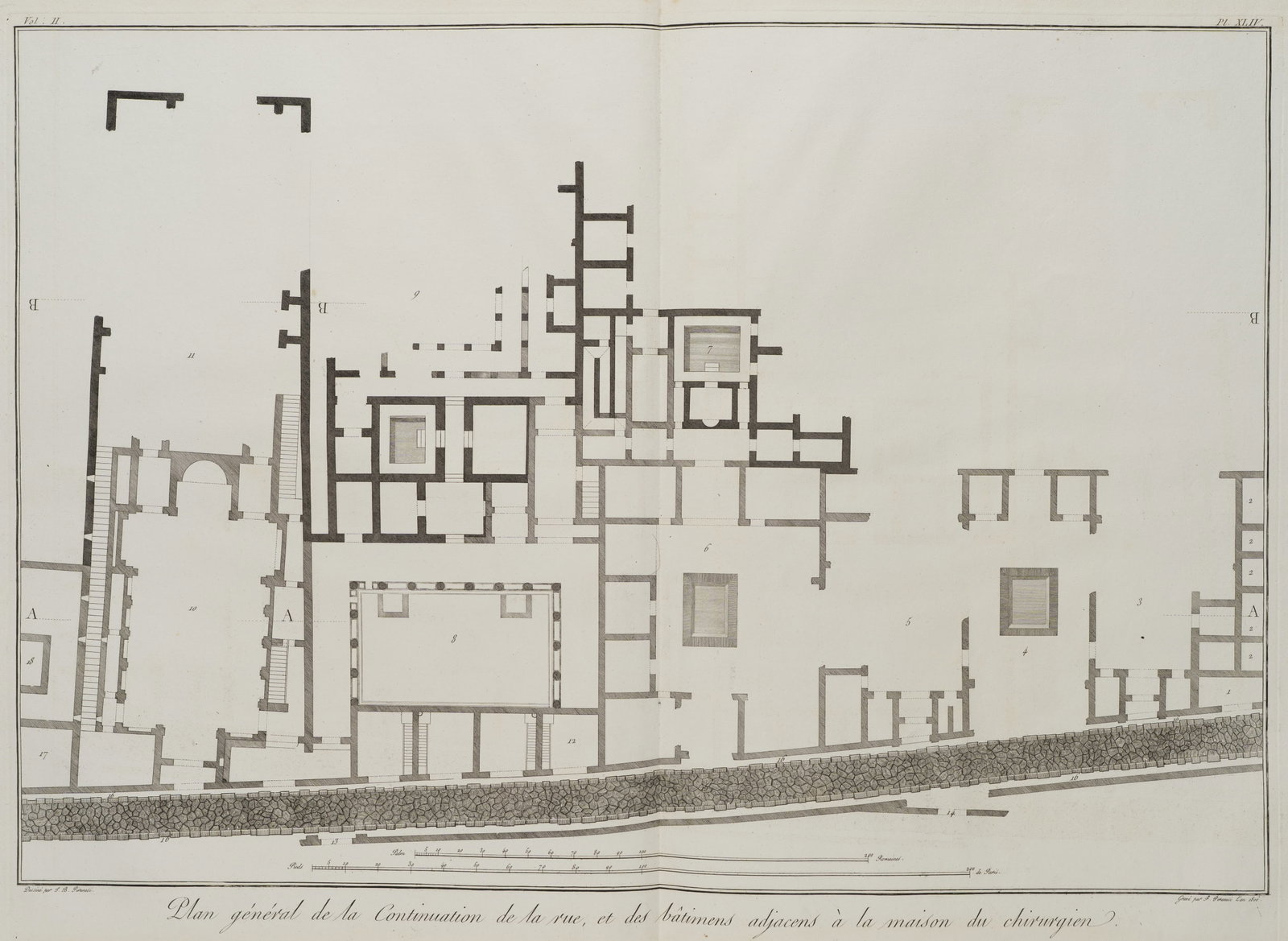 F. PIRANESI (*1758) after PIRANESI (*1720), Architectural floor plan showing the street, 1806, Etch: Francesco Piranesi (1758 Rom - 1810 Paris) after Giovanni Battista Piranesi (1720 - 1778 ): Architectural ground plan with street General plan of a street continuation with neighbouring buildings in g