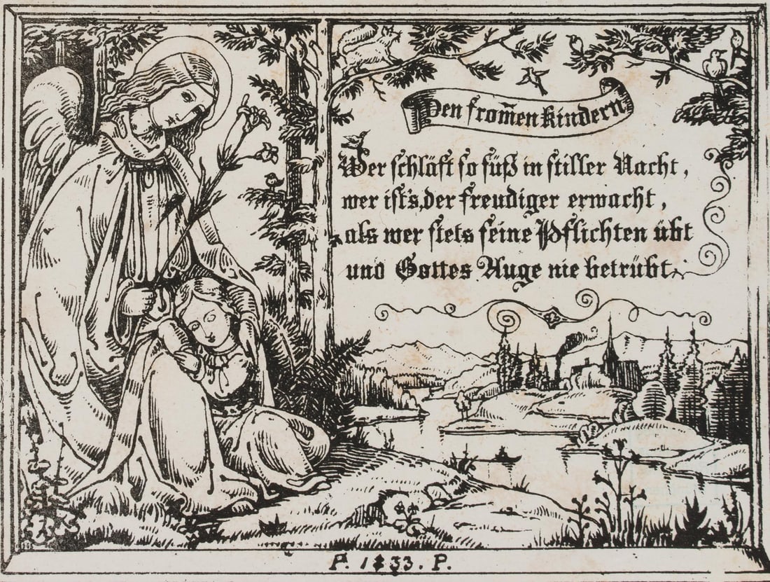 F. POCCI (1807-1876), The Christmas picture, 1833, Woodcut: Franz Von (Graf) von Pocci (1807 Munich - 1876 ibid.): The Christmas picture by Pocci's hand, 1833, Woodcut Technique: Woodcut on Paper, mounted on Paper Stamp: Collector's stamp, Stanislaus Rothballe