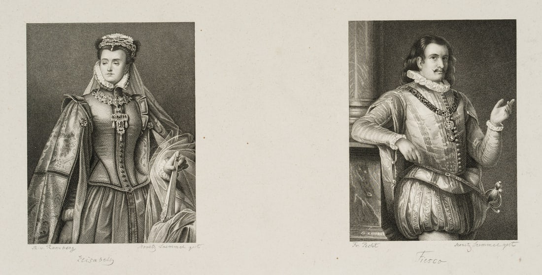 K. LÄMMEL (*1822) after RAMBERG (*1763), Elisabeth, Fiesco, 1859, Steel engraving (1 of 4)