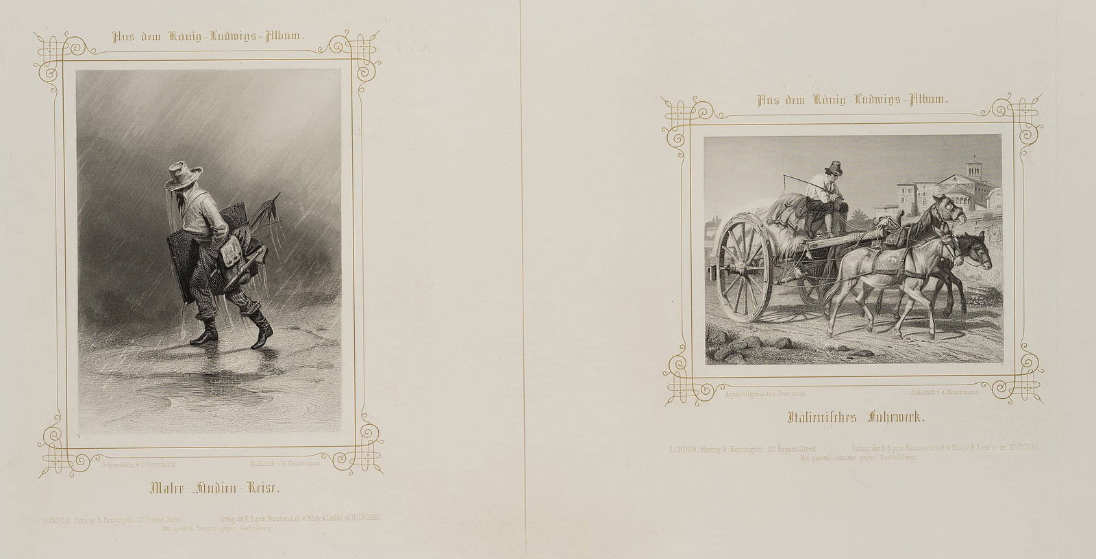 A. FLEISCHMANN (*1811) after REINHARDT (*1818), Study trip, Italian cart, around 1850, Steel engravi (1 of 6)