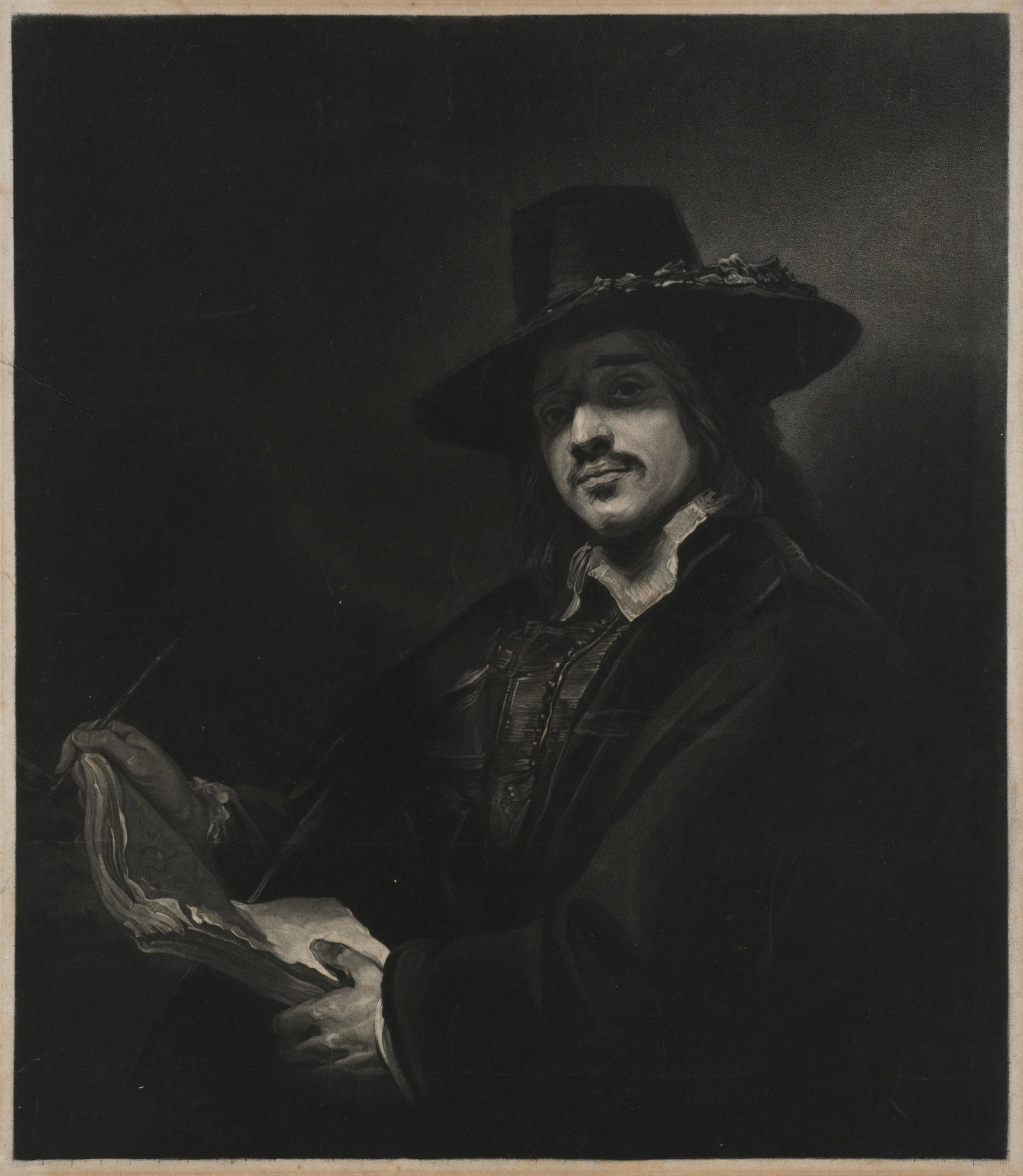 C. TURNER (*1773) after REMBRANDT (*1606), Portrait of Nicolaes Berchem, 1852, Mezzotint: Charles Turner (1773 Woodstock, Oxfordshire - 1857 London) after Rembrandt: Rembrandt Harmenszoon van Rijn (1606 Leiden - 1669 Amsterdam): Artist's portrait of Nicolaes Berchem, 1852, Mezzotint Techni