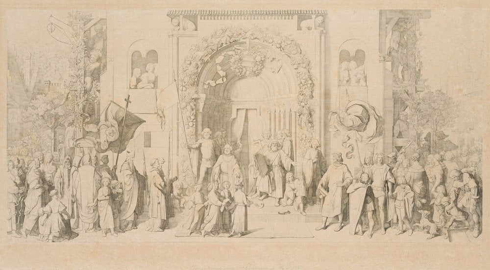 J. ERNST (*1830) after SCHWIND (*1804), Consecration of Freiburg Cathedral, 1857, Steel engraving (1 of 5)