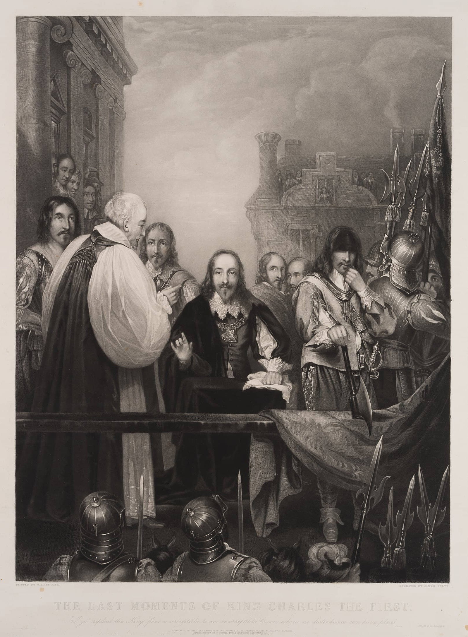 J. SCOTT (1809-1889), King Charles I, 1838, Etching: James Scott (around 1809 London - around 1889 ): The last moments of King Charles the First, 1838, Etching Technique: Etching on Cardboard Inscription: At the lower part signed in the printing plate: 