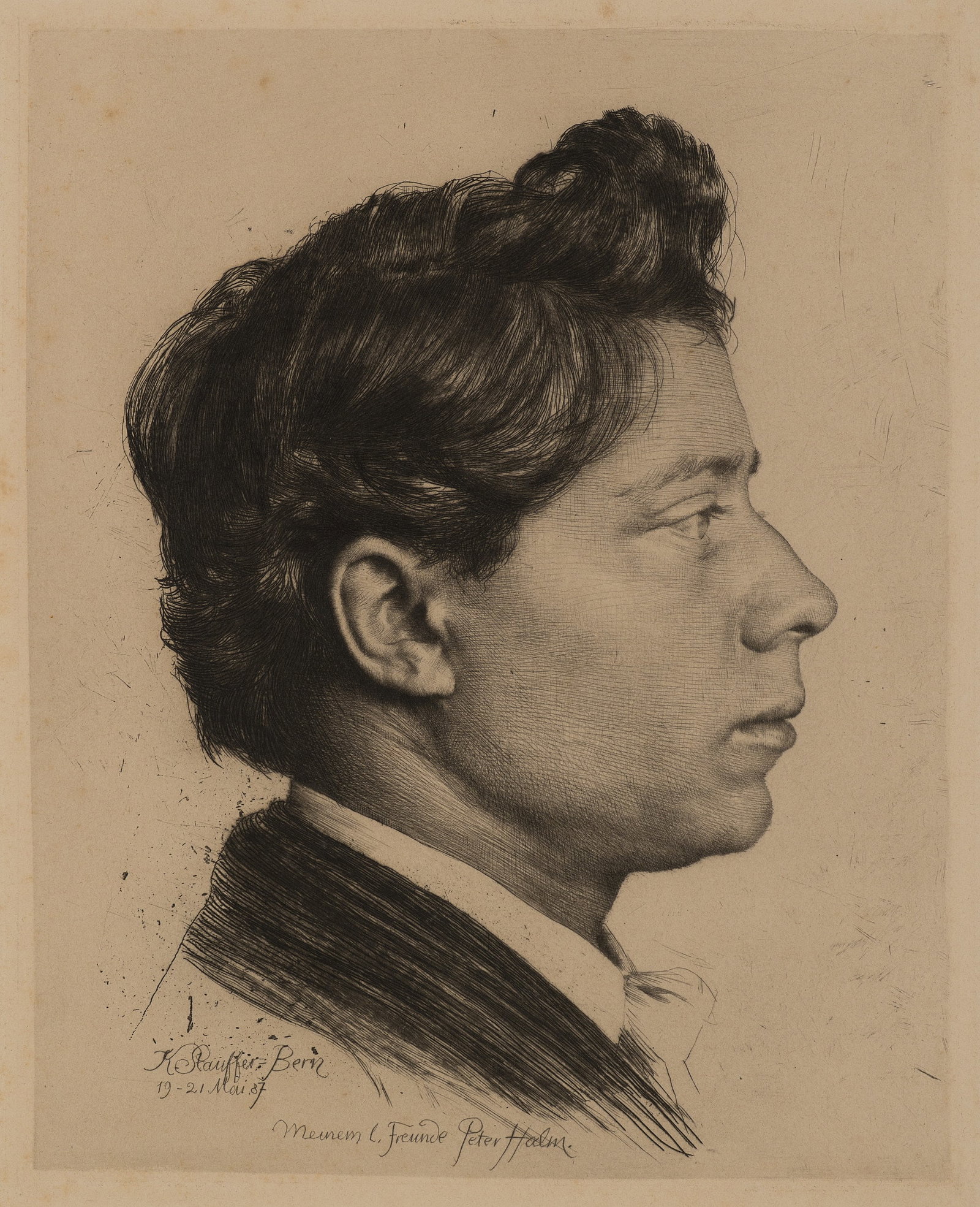 K. STAUFFER-BERN (*1857), Peter Halm. A portrait in profile, 1887, Drypoint etching (1 of 5)