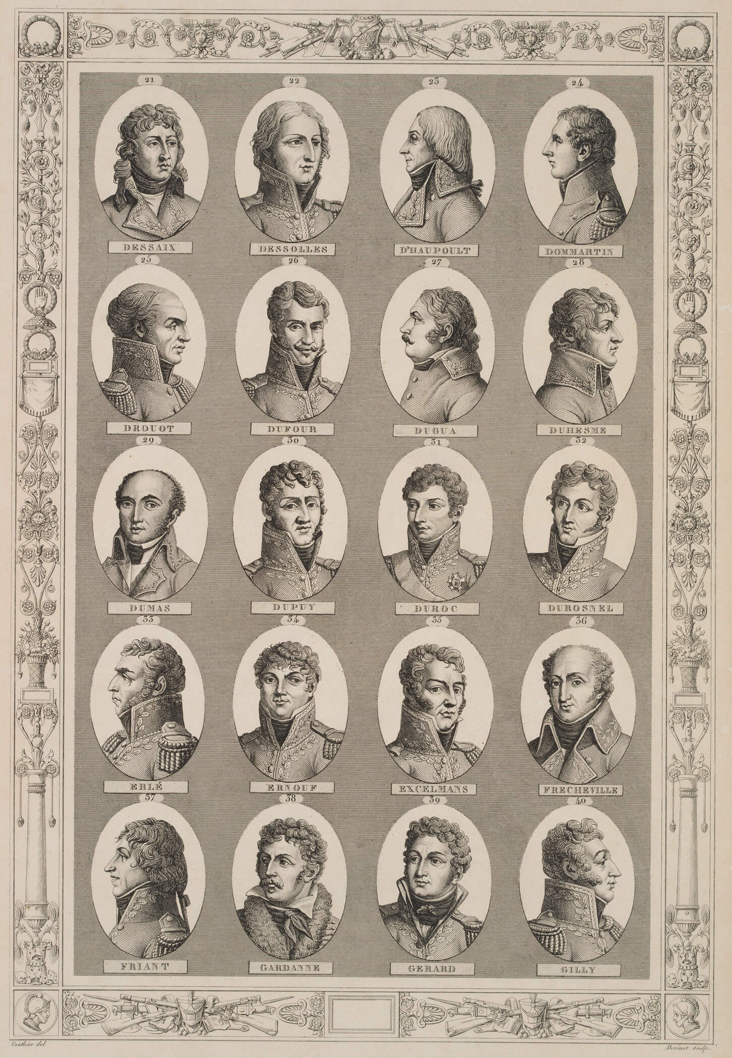 E. BOVINET (*1767) after VAUTHIER (*1774), 20 generals from the revolutionary period, around 1806, L: Edme Bovinet (1767 Chaumont (Haute-Marne) - around 1832 Creil (Oise)) after Jules Antoine Vauthier (1774 - 1832 ): "Tableaux historiques des Campagnes des Français sous la Revolution et l'Empire"