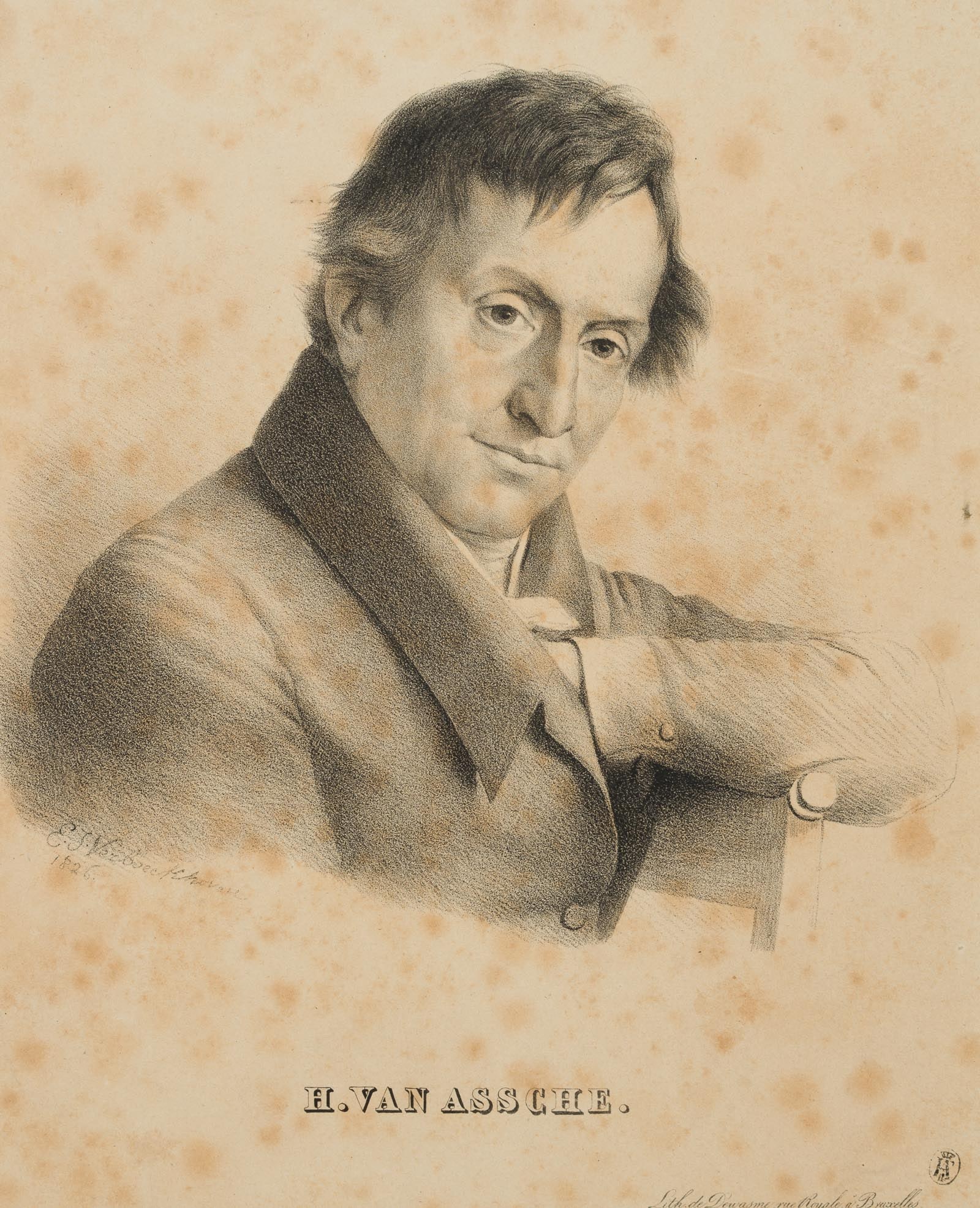E. VERBOECKHOVEN (*1798), Artist Henri van Assche, 1826, Lithography (1 of 4)