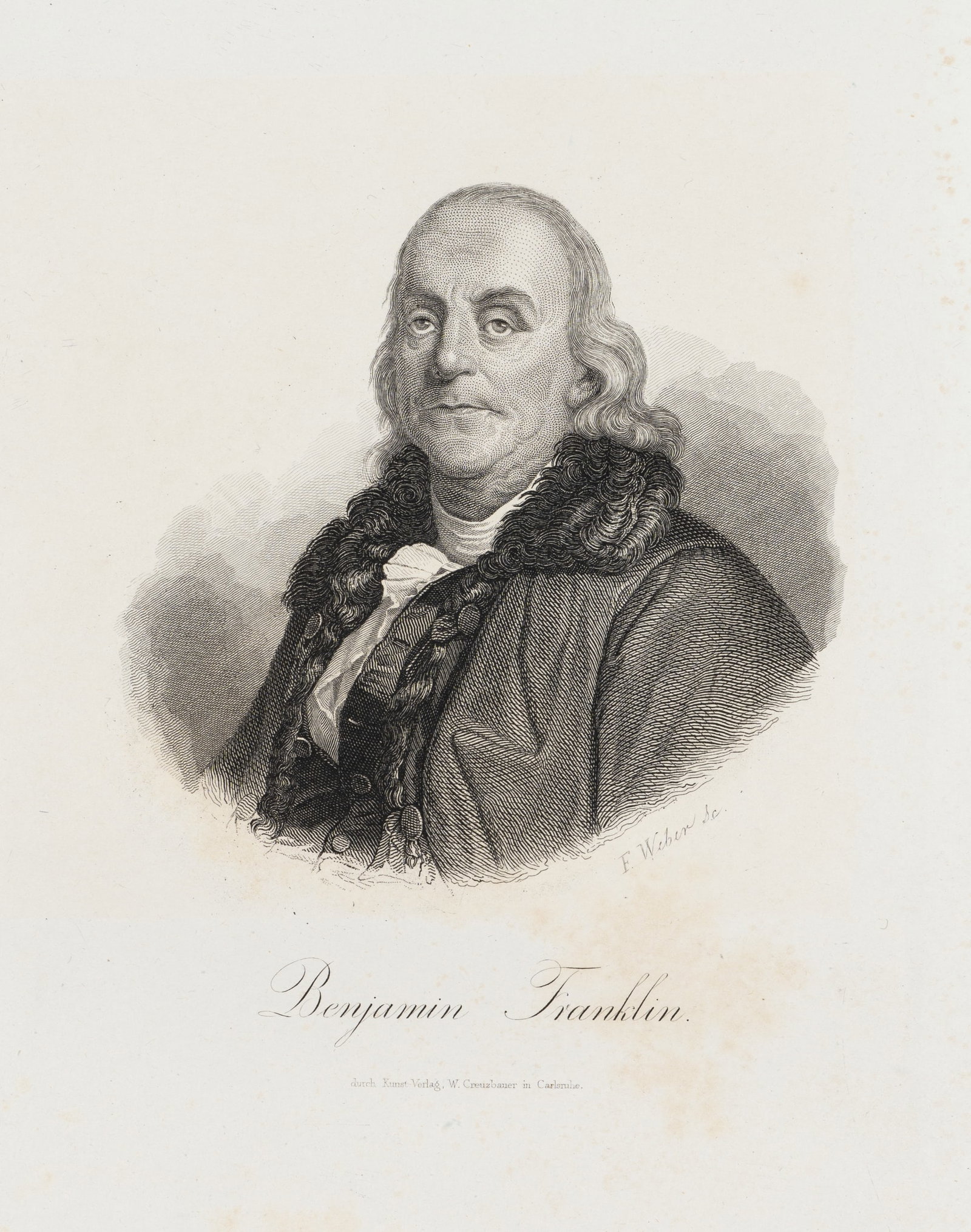 F. WEBER (1813-1882), Benjamin Franklin (1706–1790), Steel engraving (1 of 5)