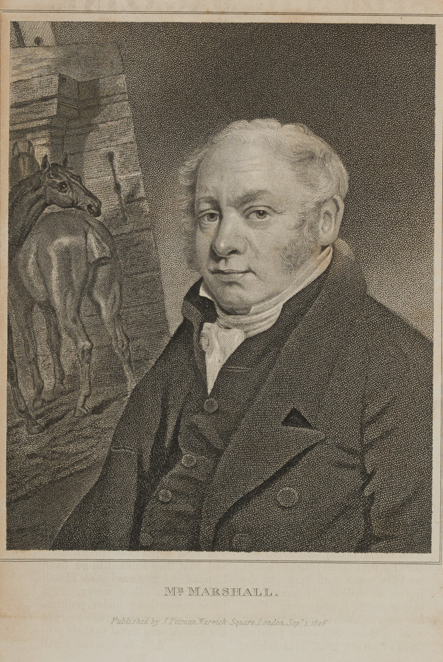 Unknown (19th), Horse painter Benjamin Marshall, 1826, Stipple engraving: Unknown (19th century): Portrait of the horse painter Benjamin Marshall (1767 Seagrave - 1835 London), 1826, Stipple engraving Technique: Stipple engraving on Paper Date: 1826 Description: Half-length