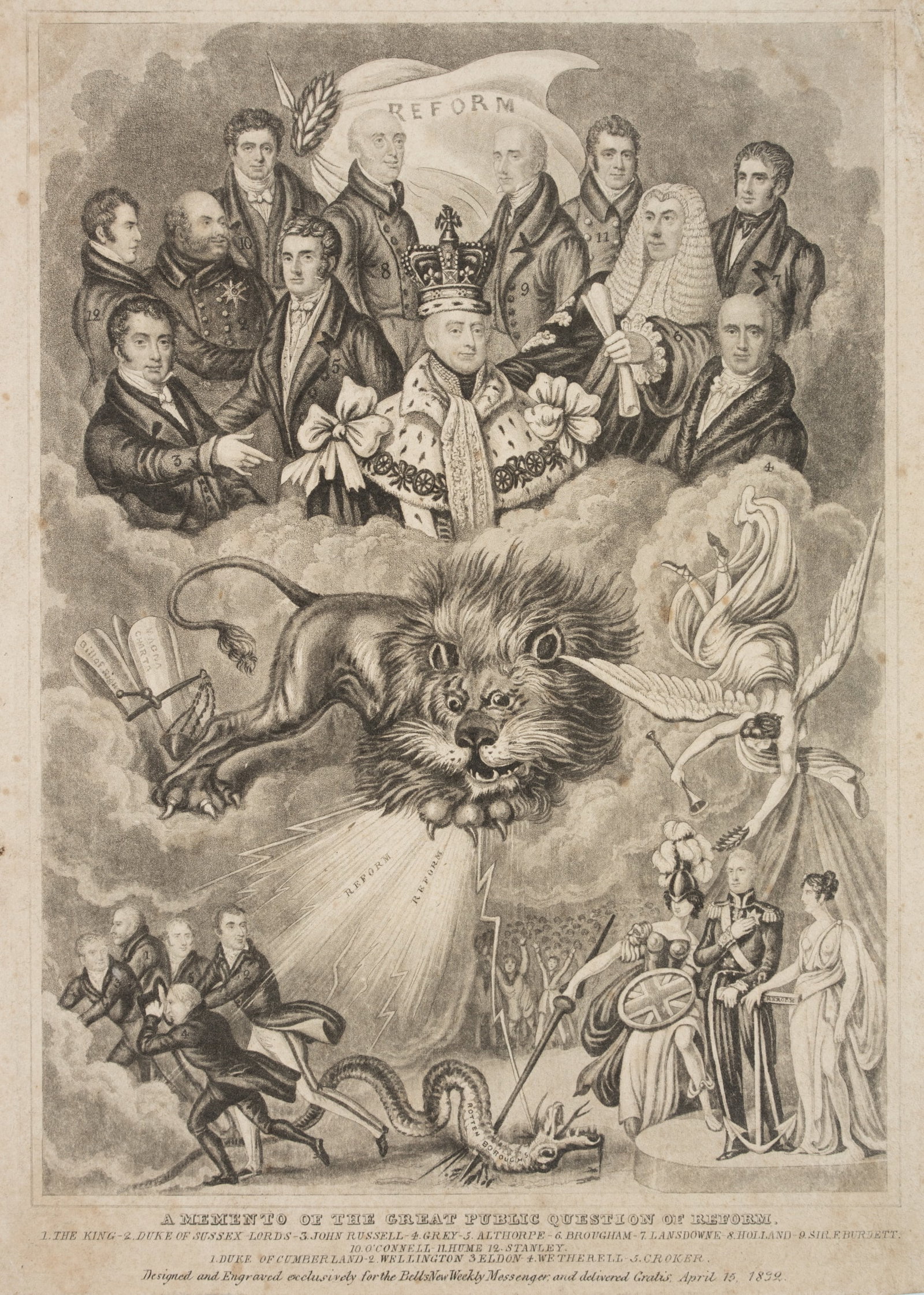 Unknown (19th), The Great Public Question of Reform, 1832, Aquatint: Unknown (19th century): Allegorische Komposition A Memento of the Great Public Question of Reform, 1832, Aquatint Technique: Aquatint on Paper Inscription: Lower middle inscribed in the printing plate