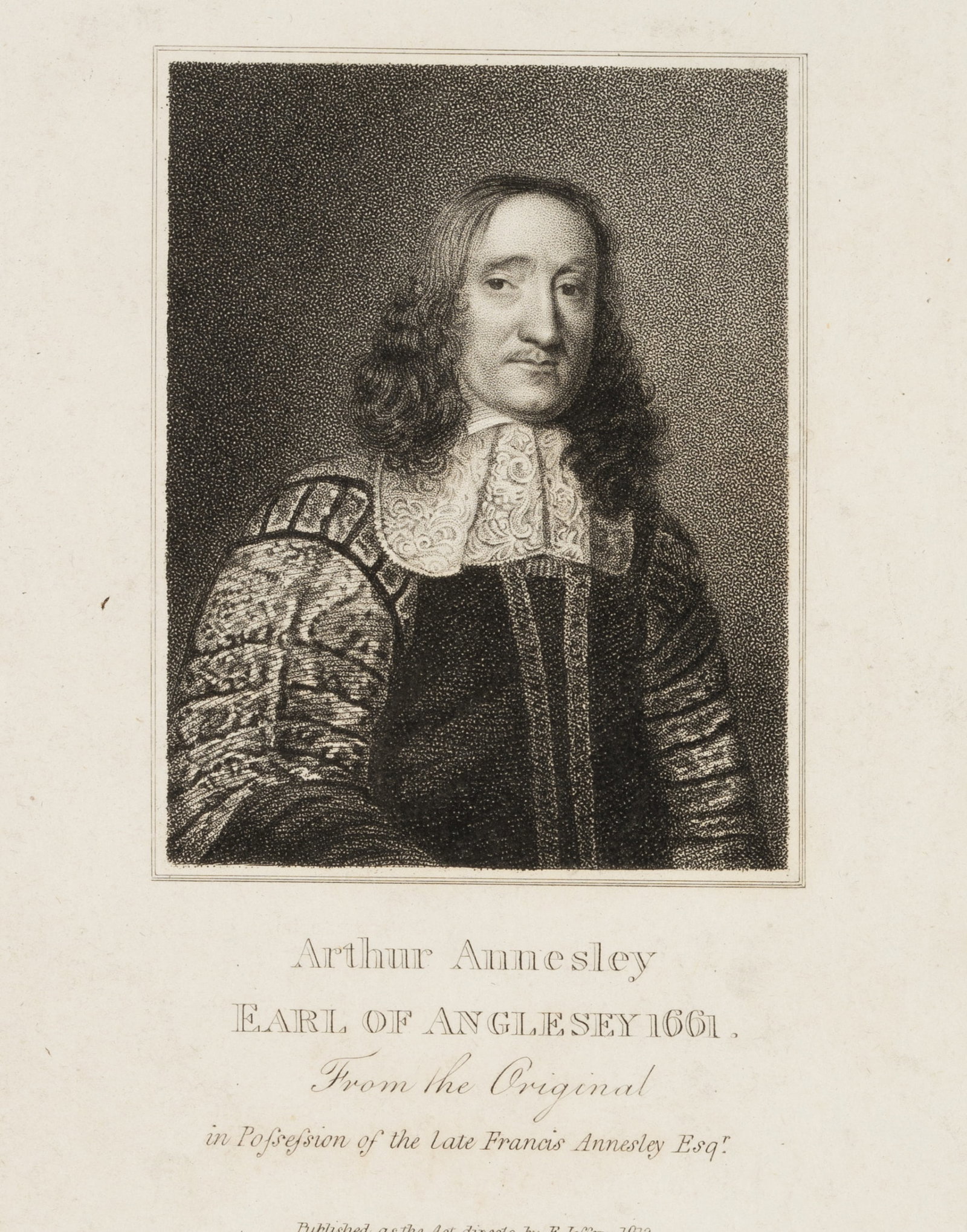 Unknown (17th), Portrait of Arthur Annesley, 1813, Stipple engraving: Unknown (17th century): Portrait of Arthur Annesley as a Breastpiece with Lace Collar and Decorated Doublet, 1813, Stipple engraving Technique: Stipple engraving on Paper Inscription: Lower middle dat