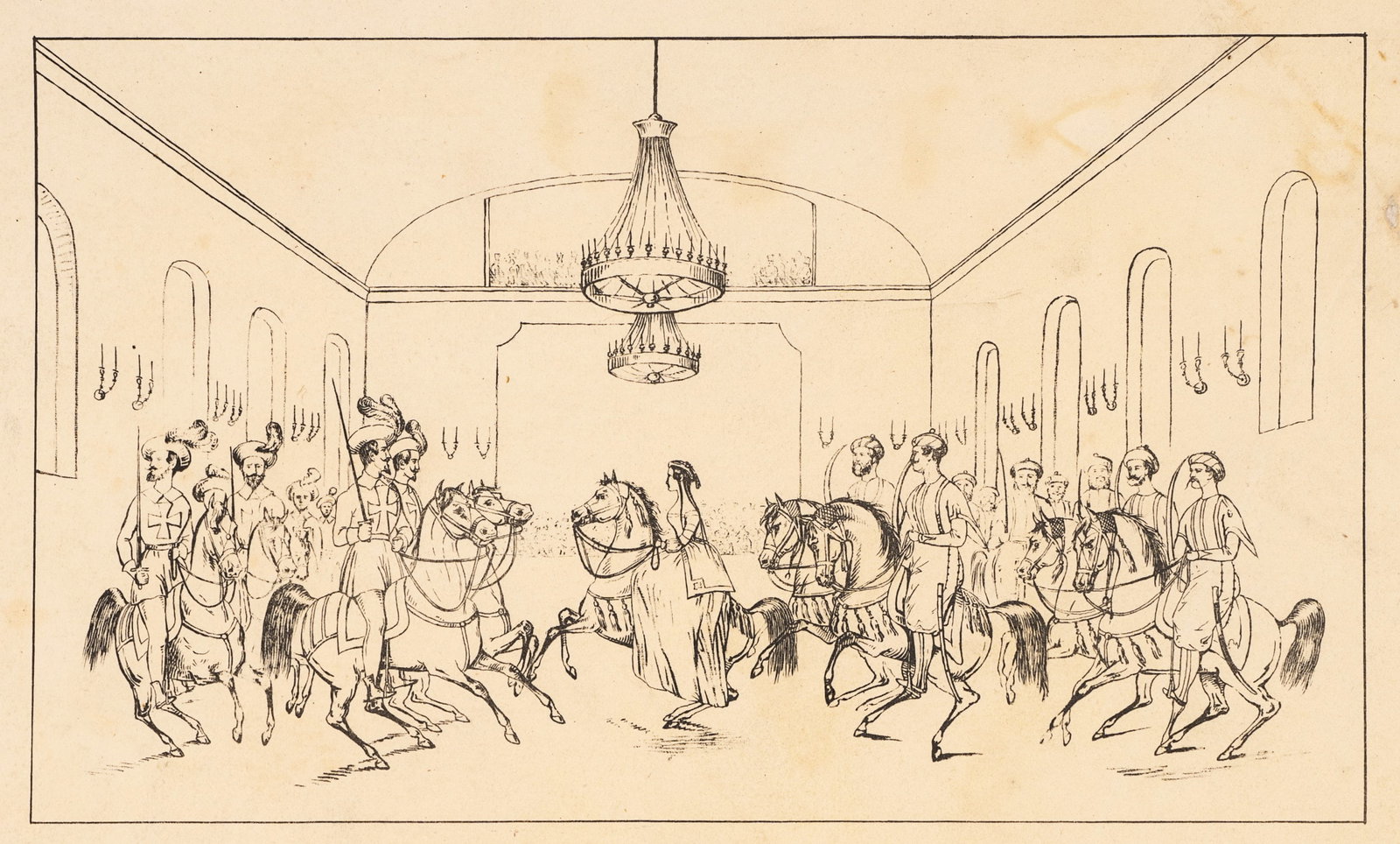 Unknown (19th), A mounted reception in the hall, around 1840, Lithography (1 of 5)