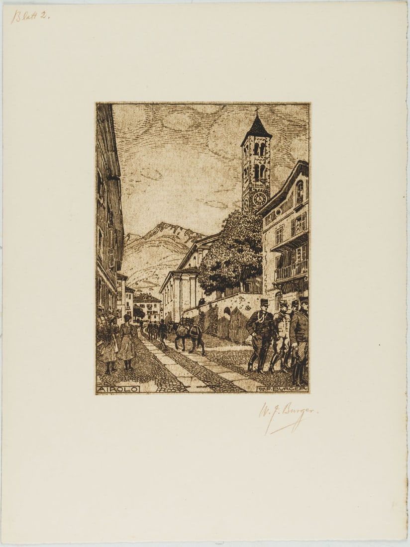 W. BURGER (1882-1964), Airolo, folder with views, around 1920, Offset printing: Willy Friedrich Burger (1882 Zurich - 1964 Rüschlikon): Airolo, portfolio with views, c. 1920, Offset printing Technique: Offset printing on Paper Inscription: Lower right signed: "W. F. Burger".