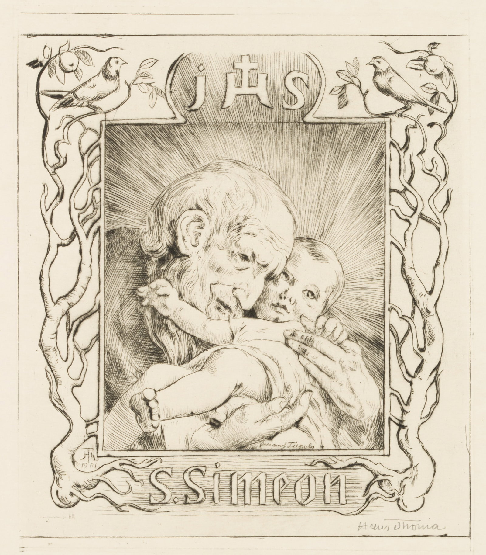 H. THOMA (1839-1924), St Simeon, Saint with the Christ Child, 1901, Etching (1 of 5)