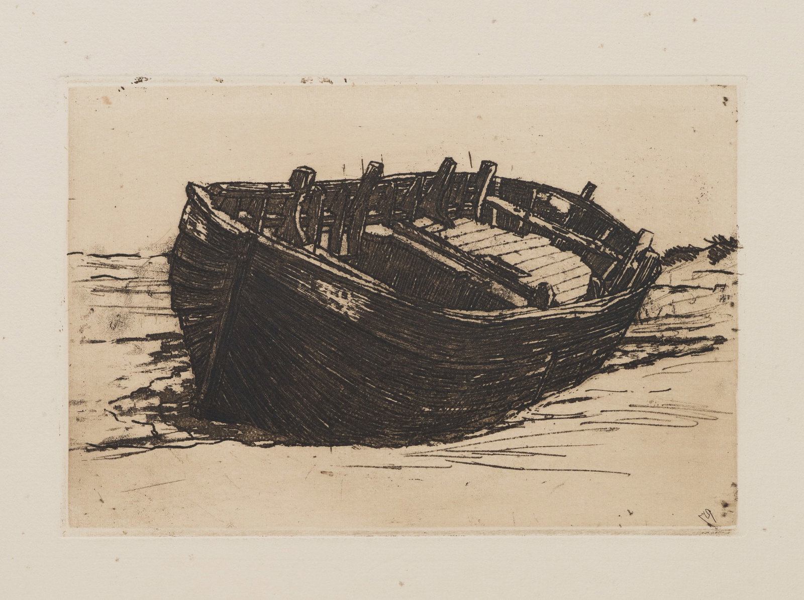 R. VOORTMAN (19,20th), Stranded boat, 1907, Etching (1 of 5)
