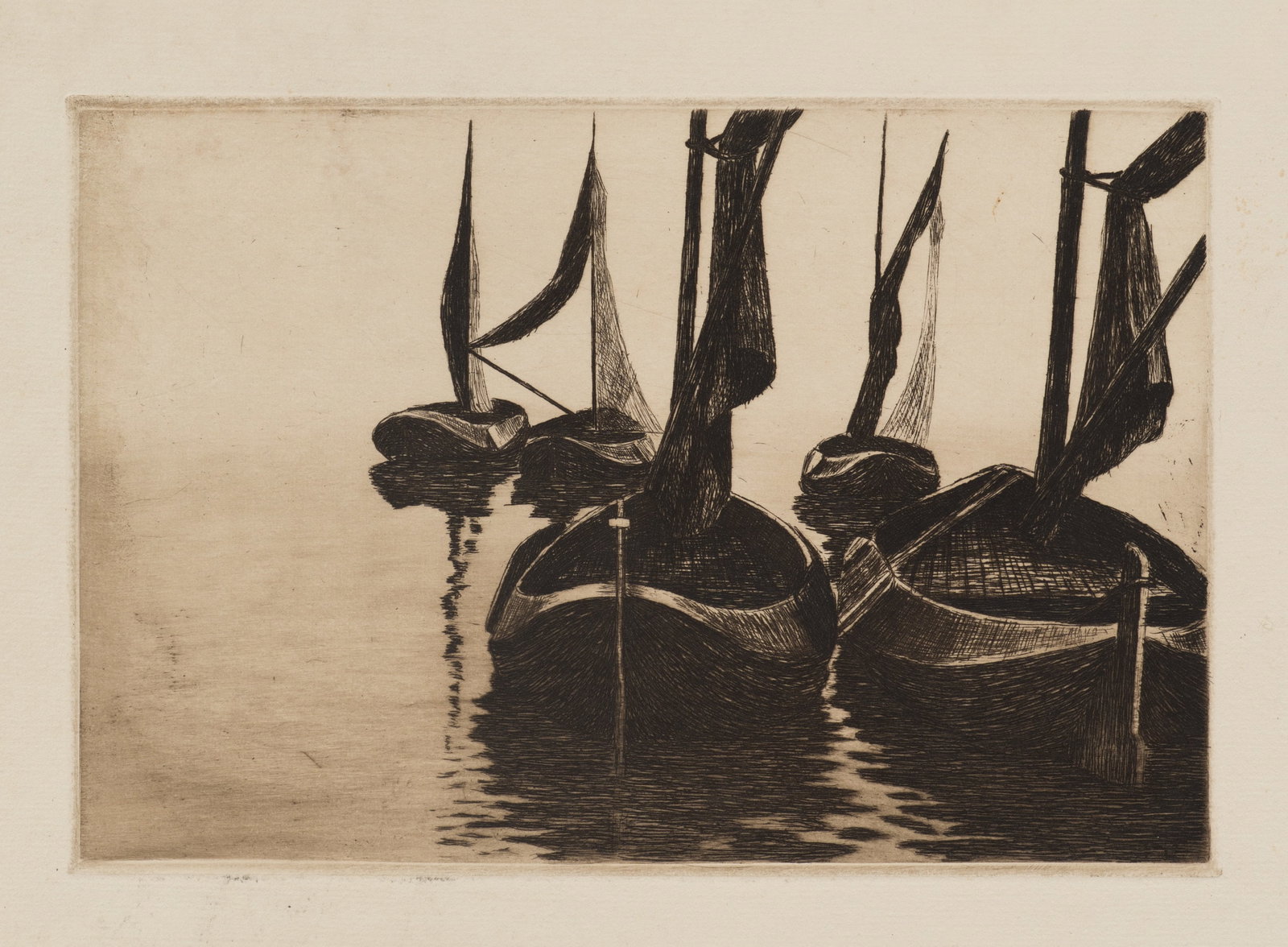 R. VOORTMAN (19,20th), Sailing boats in the harbour, Etching (1 of 5)