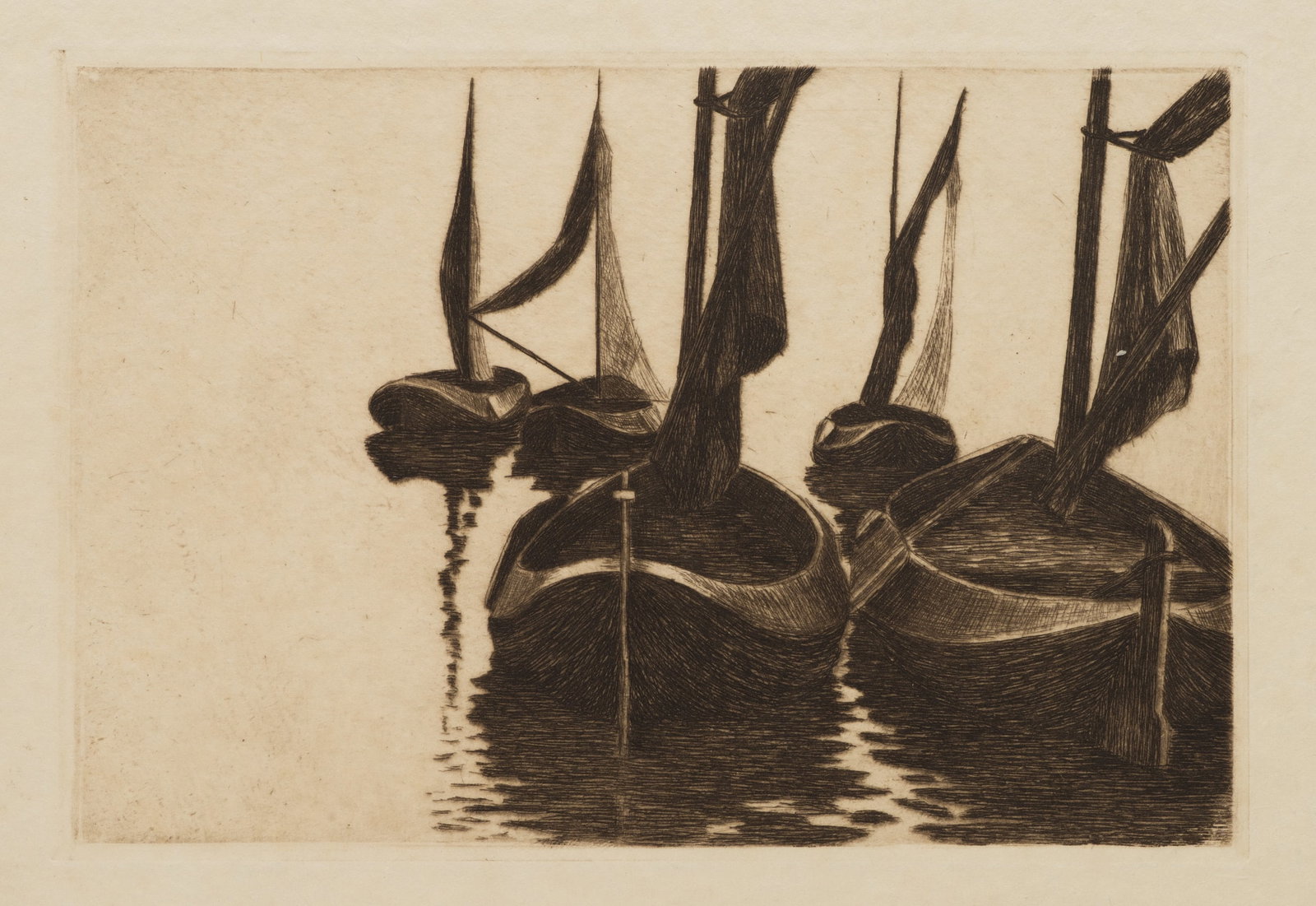 R. VOORTMAN (19,20th), Sailing boats in the harbour, Etching (1 of 5)
