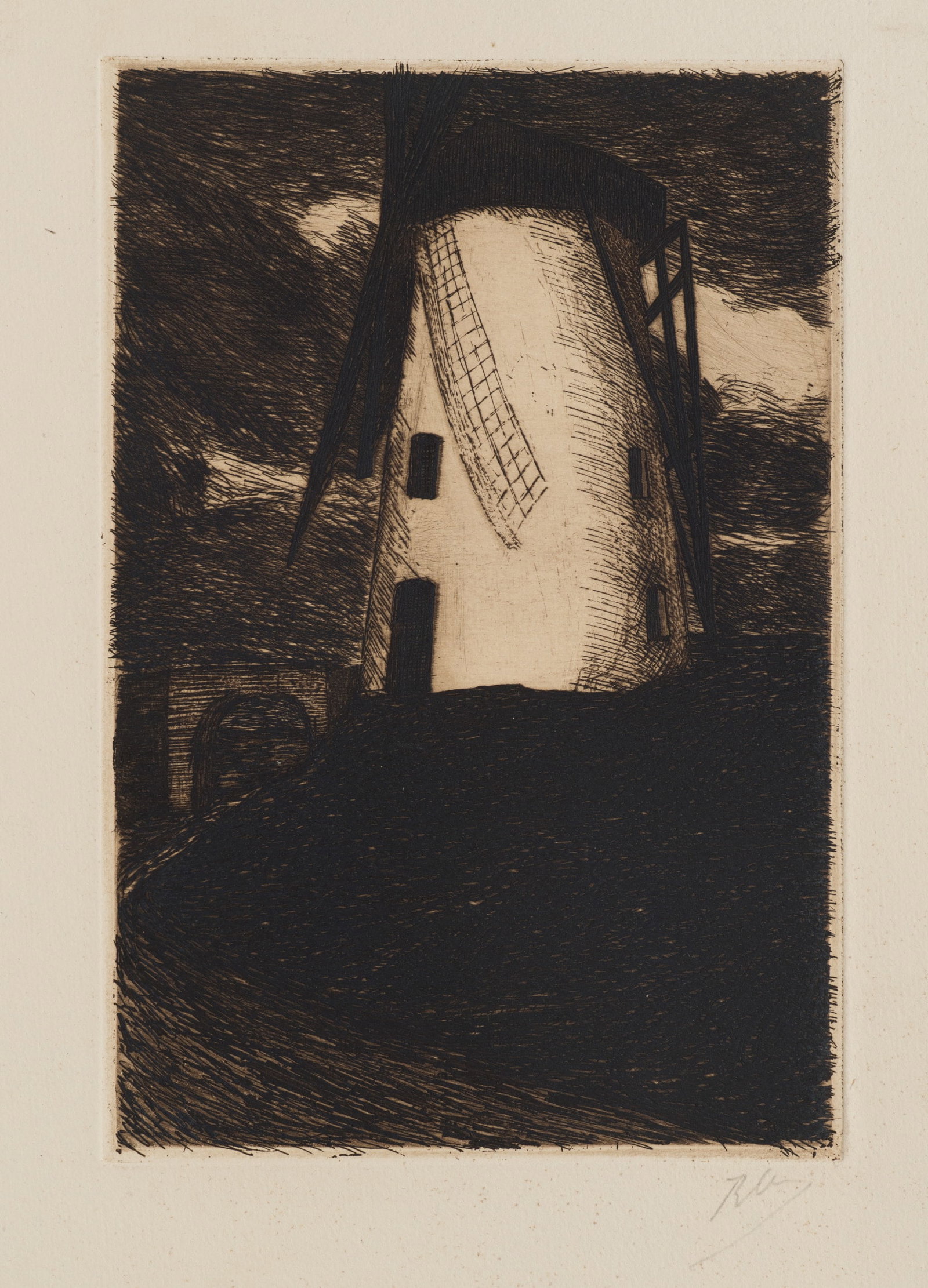 R. VOORTMAN (19,20th), Windmill on a hill, Etching (1 of 5)
