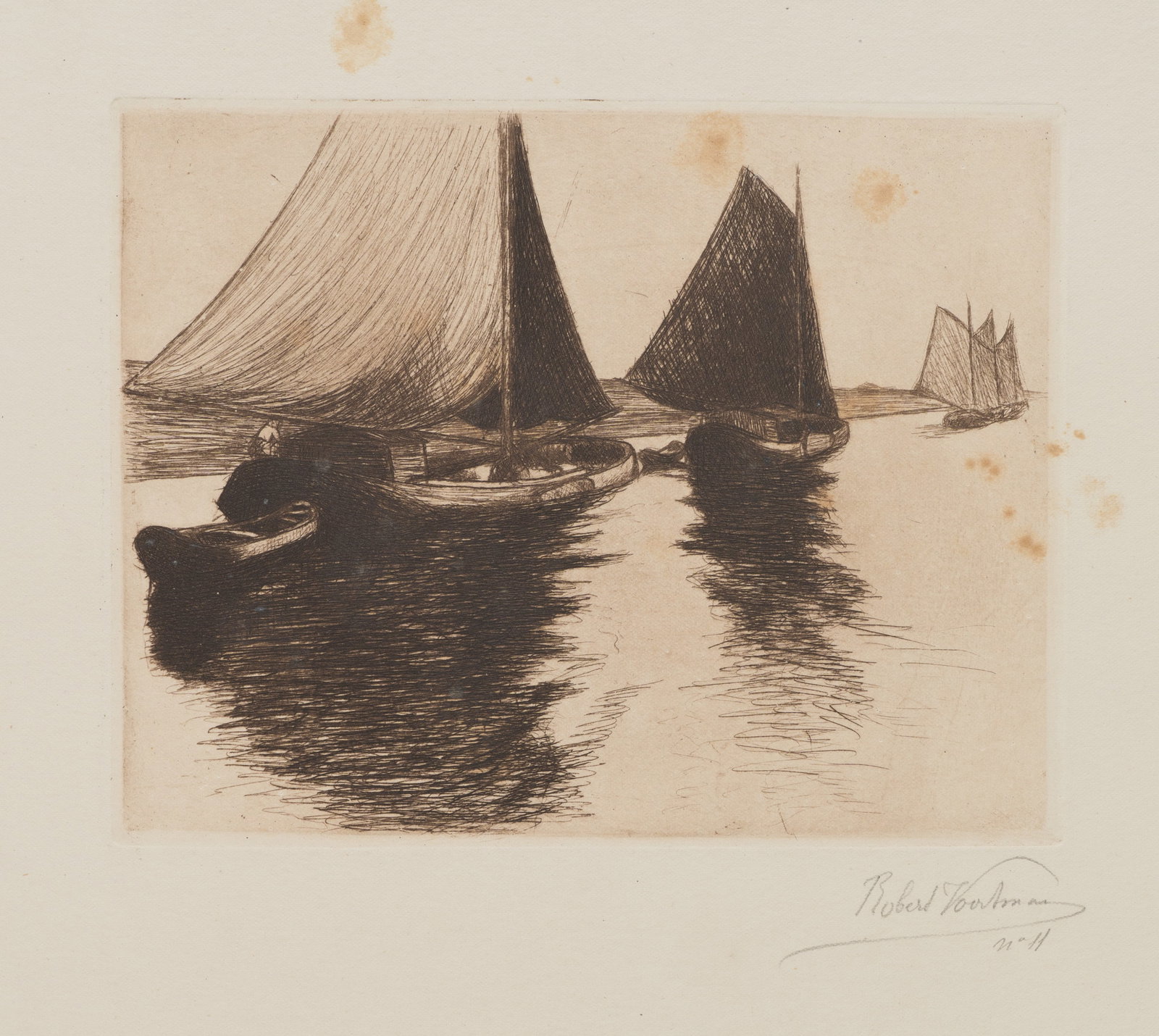 R. VOORTMAN (19,20th), Sailing boats on calm waters, Etching (1 of 5)