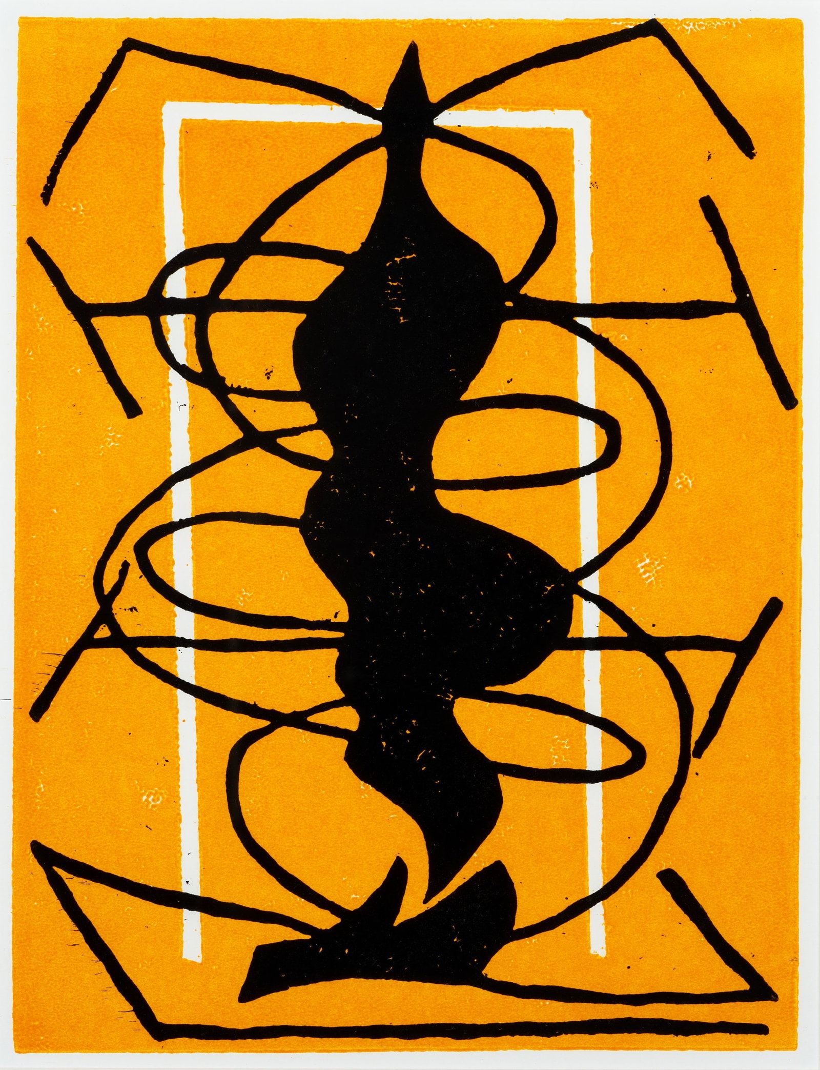 P. AUBERGER (1946-2012), Abstract composition in yellow, around 1980, Cliché verre: Pidder Auberger (1946 Dinslaken-Lohberg - 2012 Burbach): Stylised figure and lines in yellow and black, c. 1980, Cliché verre Technique: Cliché verre on Paper Date: c. 1980 Description: The 