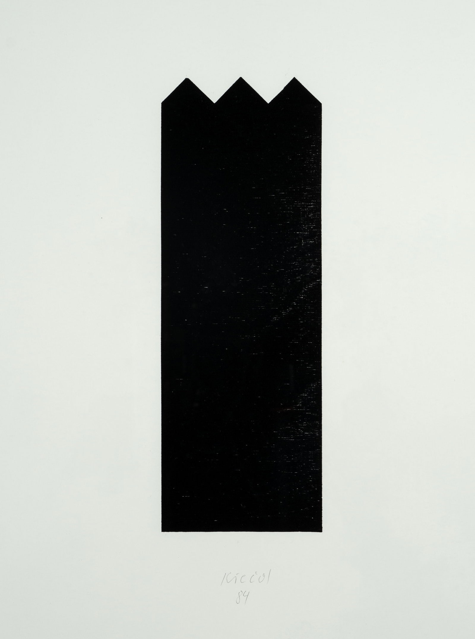 H. KIECOL (*1950), Fence, 1984, Woodcut: Hubert Kiecol (born 1950 Bremen-Blumenthal): Minimalist composition of a black form, 1984, Woodcut Technique: Woodcut on Paper Inscription: Lower middle signed: "Kiecol". Lower middle dated: "84". Dat