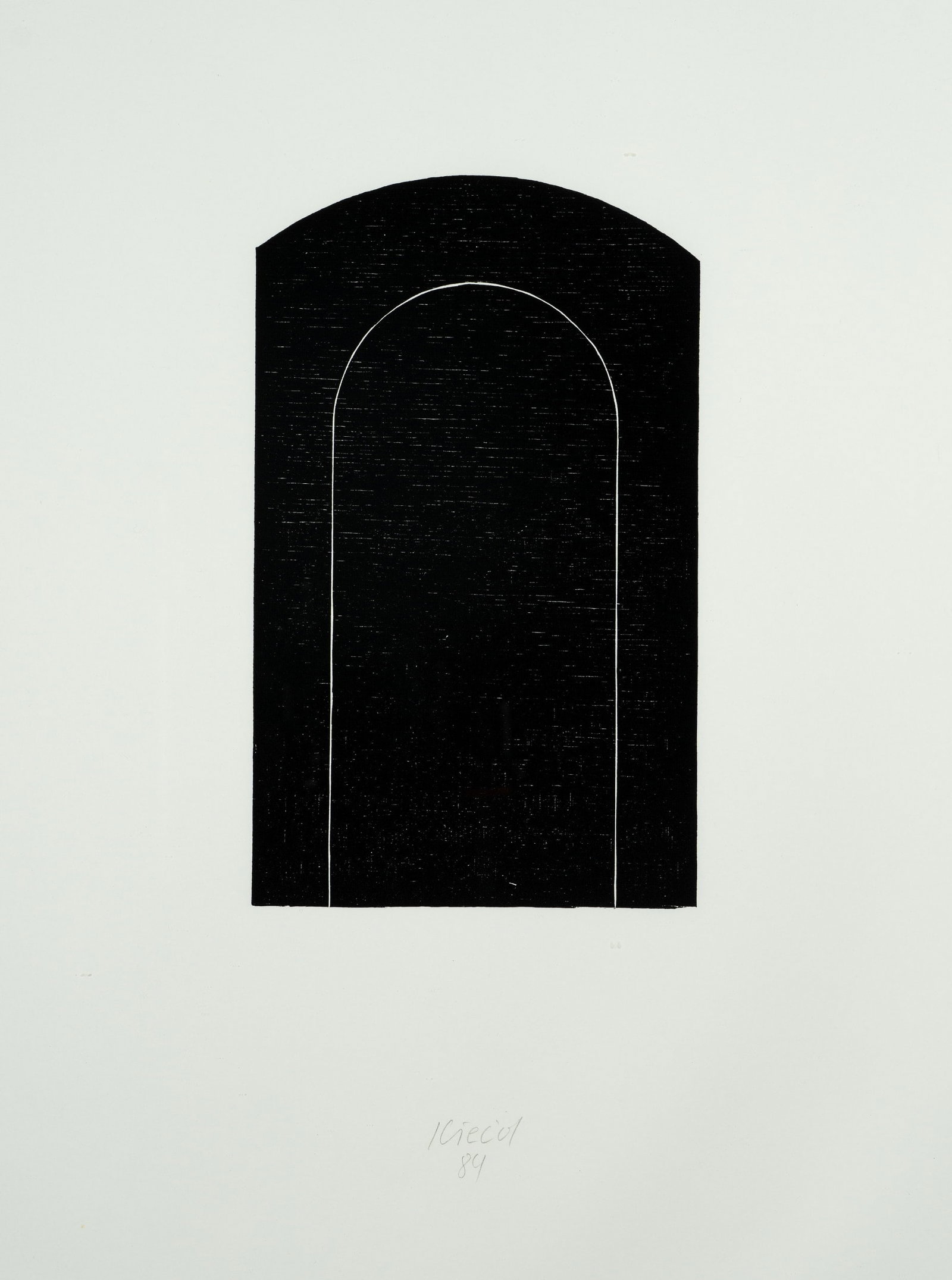 H. KIECOL (*1950), Goal, 1984, Woodcut: Hubert Kiecol (born 1950 Bremen-Blumenthal): Minimalist composition with arch motif, 1984, Woodcut Technique: Woodcut on Paper Inscription: Lower middle signed: "Kiecol". Lower middle dated: "84". Dat