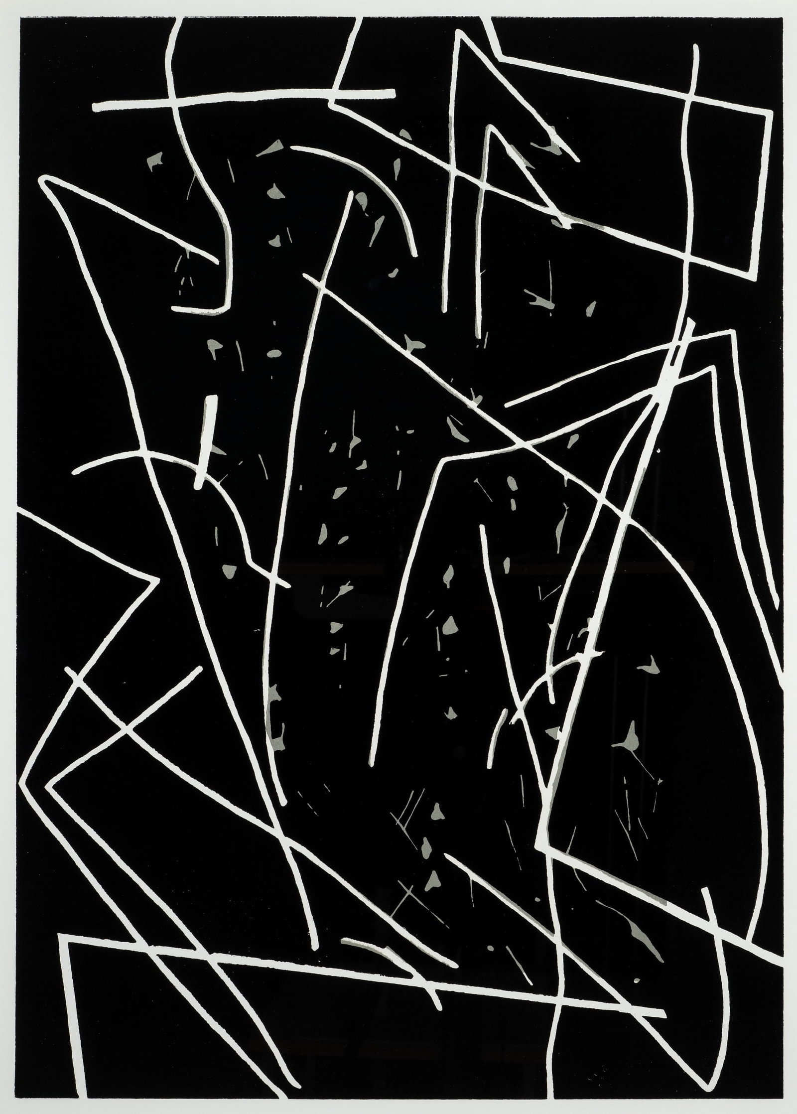 P. AUBERGER (1946-2012), Abstract Line Composition, 1987, Woodcut: Pidder Auberger (1946 Dinslaken-Lohberg - 2012 Burbach): Complex play of abstract lines on black, work number 61A, 1987, Woodcut Technique: Woodcut on Paper Date: 1987 Description: This abstract work 
