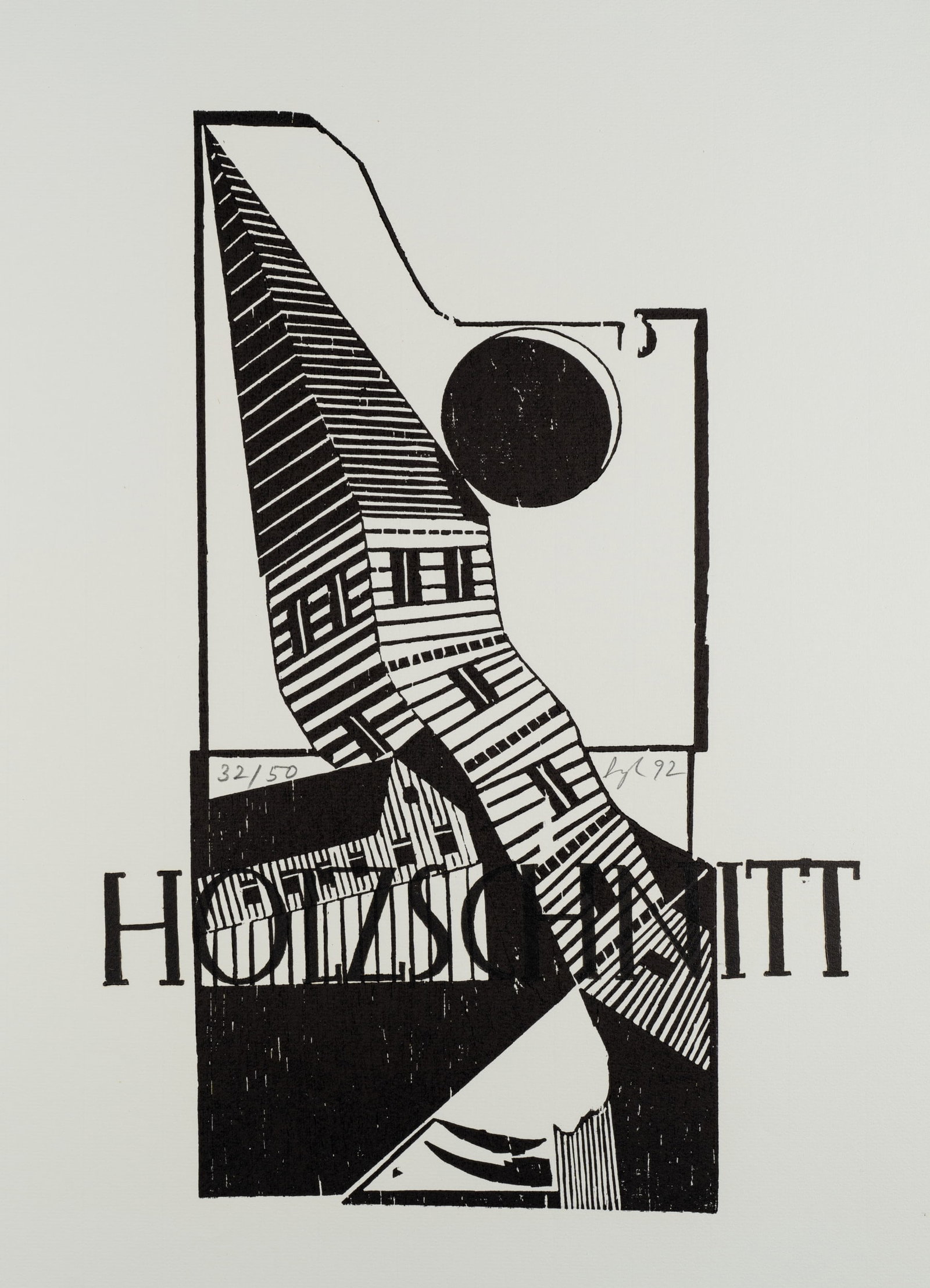 B. BEYERLE (1930-2021), "Woodcut with title" featuring a distorted church tower, Woodcut (1 of 5)