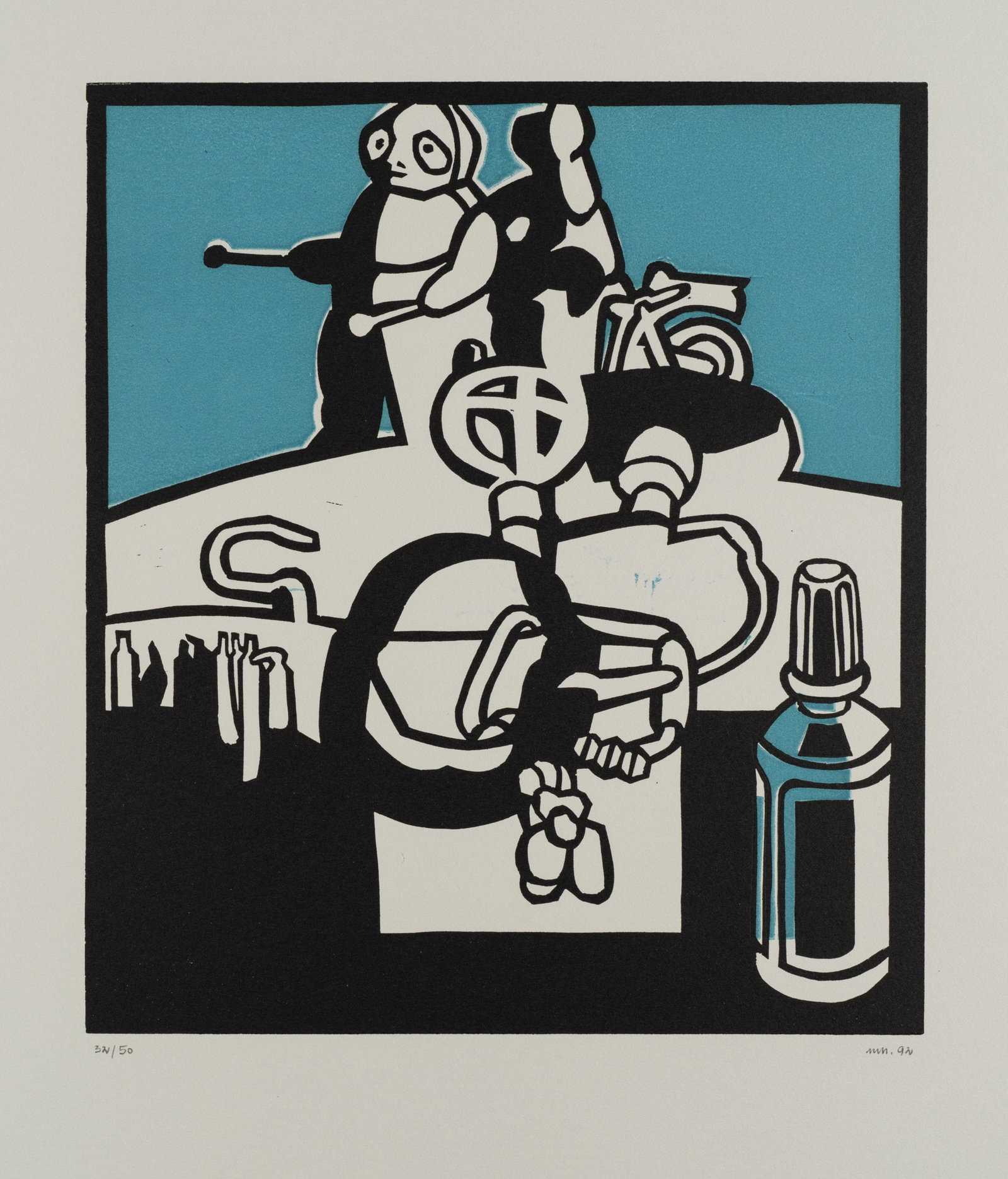 H. MAUBACH (*1935), Still life. Objects, 1992, Color Linocut (1 of 5)