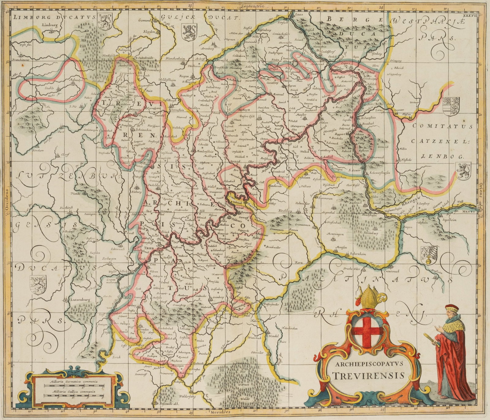 J. BLAEU (1596-1673), Map. Archdiocese of Trier, around 1645, Copper engraving (1 of 5)