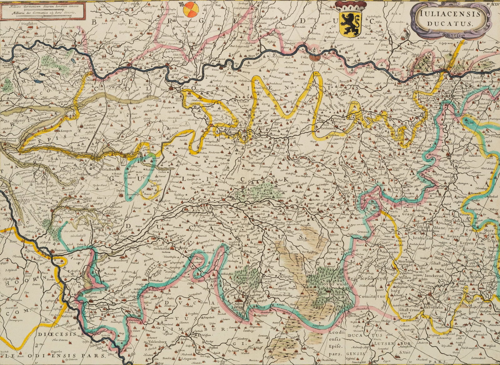 J. JANSSONIUS (*1588), Map of the Duchy of Jülich, around 1630, Copper engraving (1 of 5)