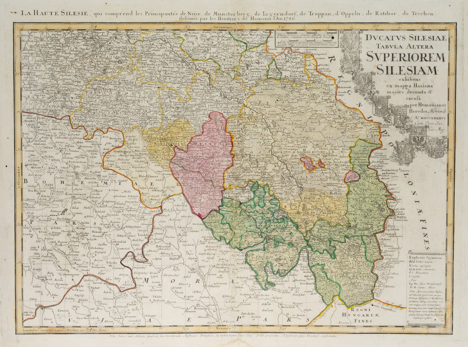 J. HOMANN (1664-1724) Successor, Map of Upper Silesia, 1745, Copper engraving (1 of 5)