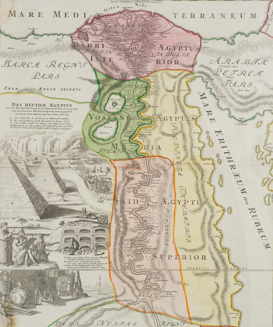 P. LUCAS (1664-1737), Map 'Aegyptus Hodierna', around 1720, Copper engraving (1 of 4)