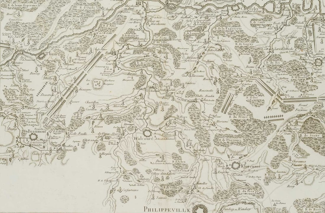 J. MARTINET (18th), Map of the area around Philippeville, Belgium, Copper engraving (1 of 4)