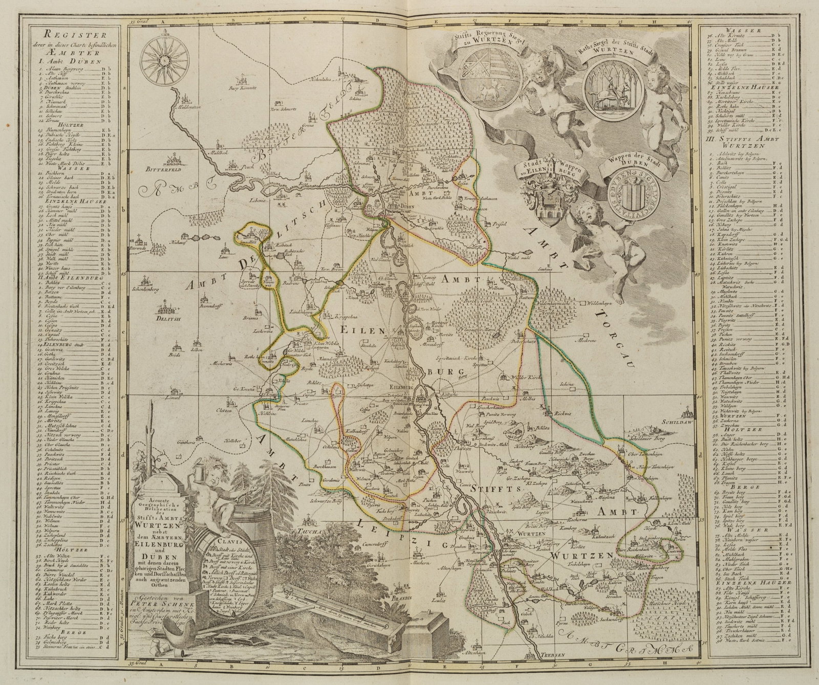 P. SCHENK (1660-1778), Map. Wurzen Parish Office, around 1750, Copper engraving (1 of 5)