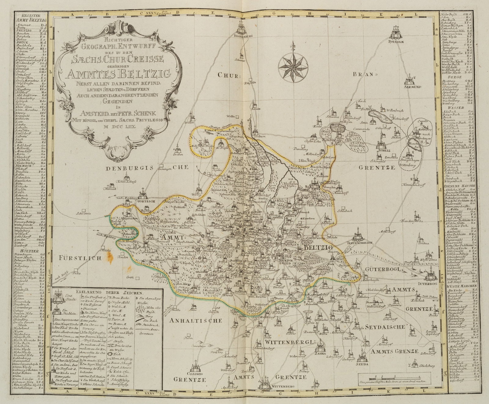 P. SCHENK (1660-1778), Map of the Ammt Beltzig district, 1760, Copper engraving (1 of 5)