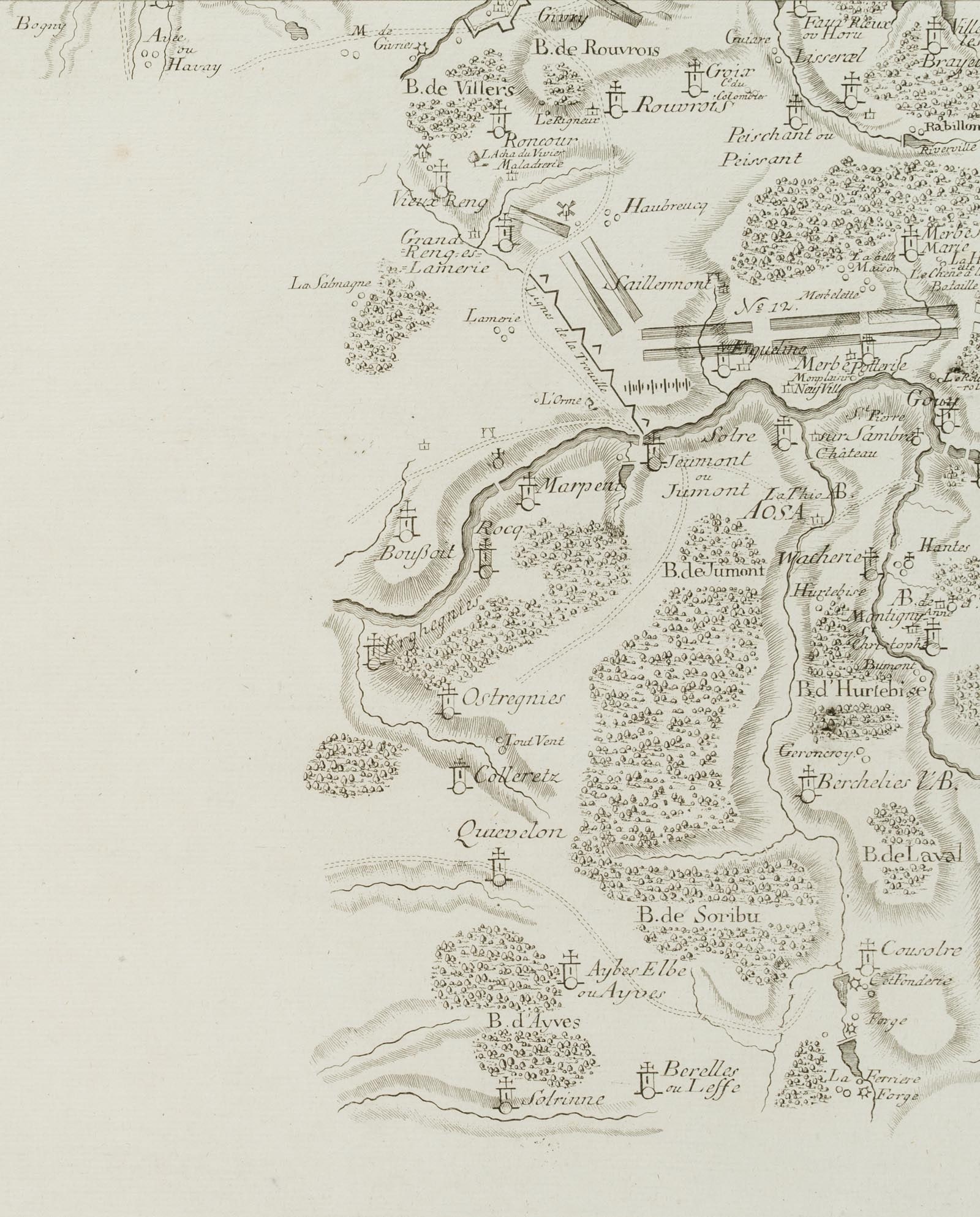 Unknown (18th), Area in Belgium around Hurtebise, Copper engraving (1 of 4)