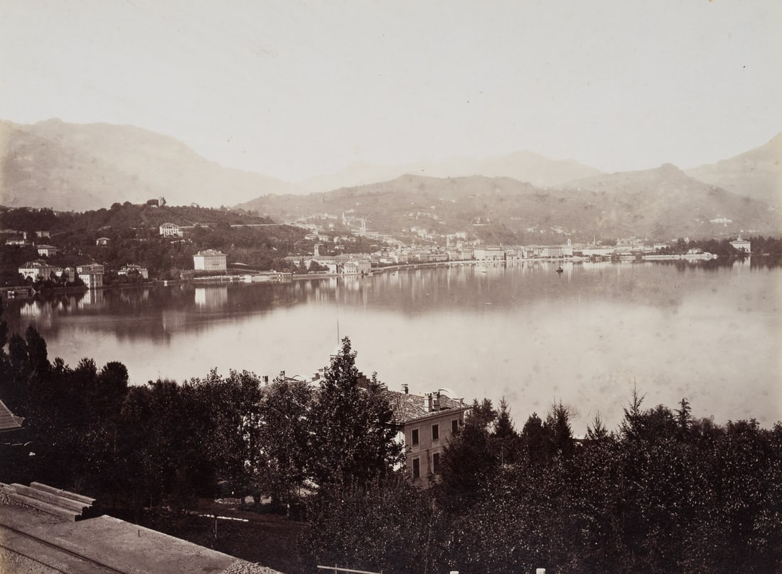FRATELLI ALINARI (19th) Circle, Lugano, Lake Como, around 1880, albumen paper print: Fratelli Alinari (19th century) Circle: Lugano, view of Lake Como, c. 1880, albumen paper print Technique: albumen paper print, mounted on Cardboard Inscription: Labelled at the bottom of the photogra
