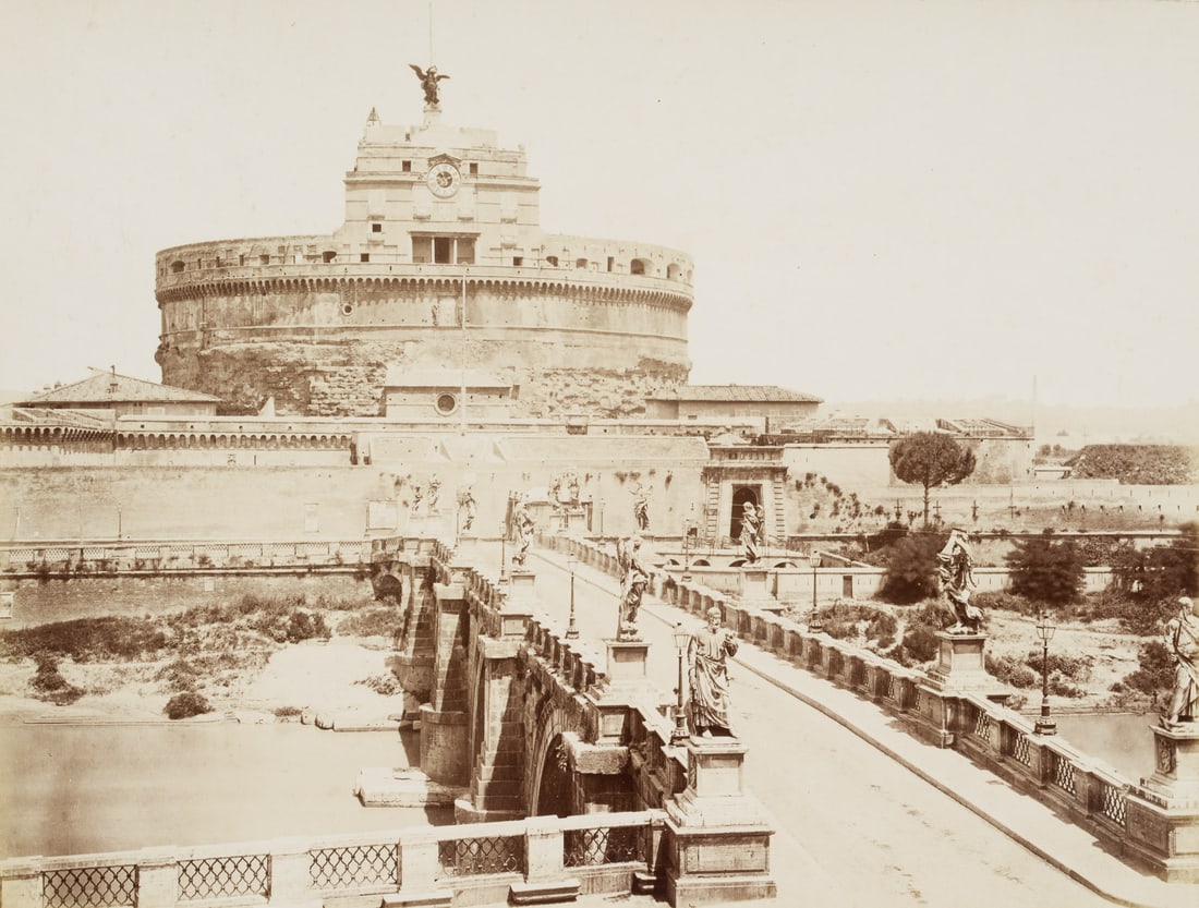 FRATELLI ALINARI (19th) Circle, Castle of the Angels with the Angel’s Bridge, around 1880, albumen: Fratelli Alinari (19th century) Circle: Rome, Castel Sant'Angelo with Angel's Bridge, Hadrian's Mausoleum, c. 1880, albumen paper print Technique: albumen paper print, mounted on Cardboard Stamp: Lowe