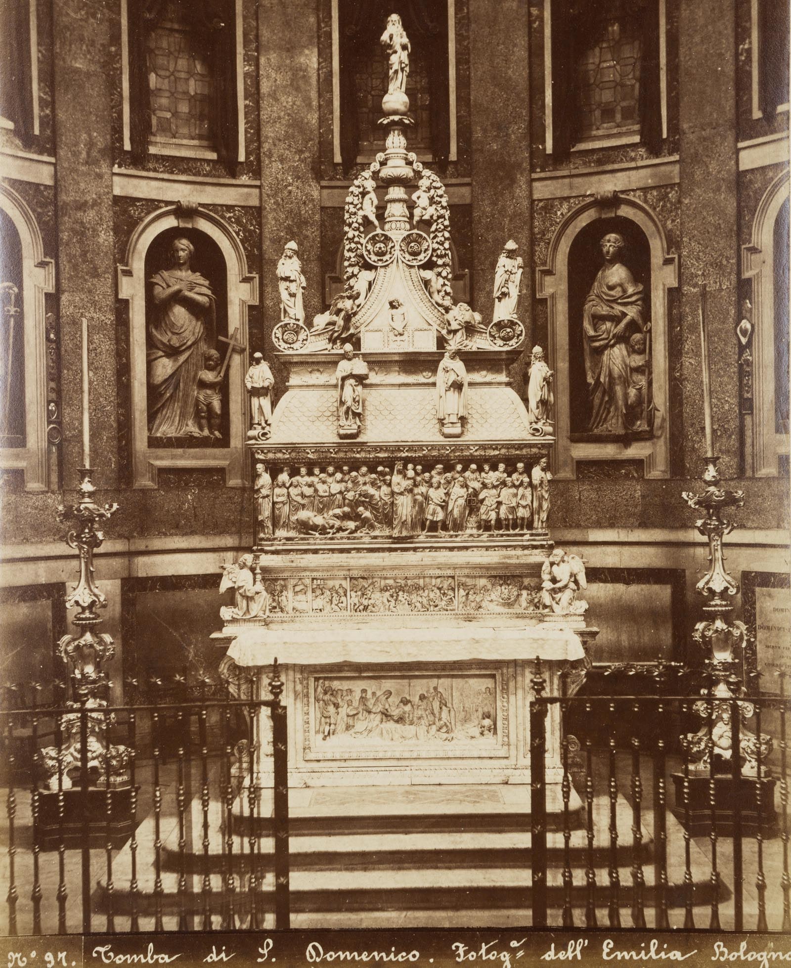 P. POPPI (1833-1914), Arca di San Domenico, tomb, around 1880, albumen paper print: Pietro Poppi (1833 Cento - 1914 Bologna): Ark of St Dominic, Grabmal des hl Domenicus Photographs from Emilia Bologna, c. 1880, albumen paper print Technique: albumen paper print, mounted on Cardboard