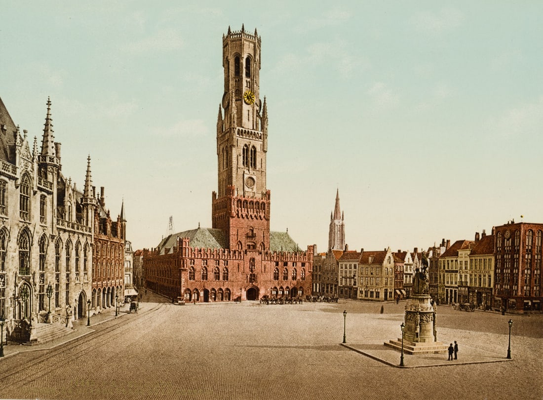 Unknown (20th), Grand-Place with the Belfry, Bruges, around 1880, albumen paper print (1 of 4)