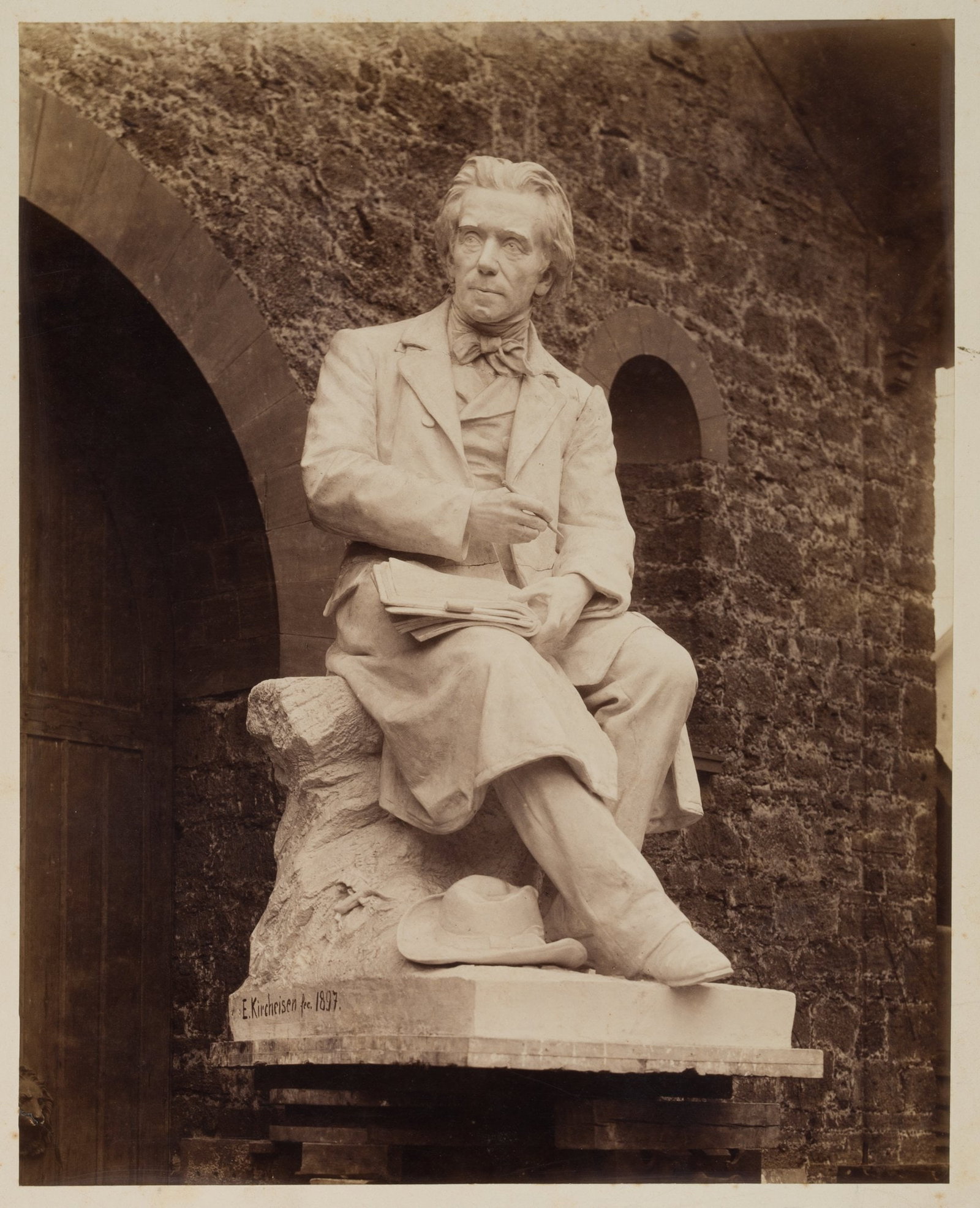 Unknown (19th), Plaster model of the Richter monument, around 1897, Sepia-Photography: Unknown (19th century): Plaster model of the Adrian Ludwig Richter monument by Eugen Victor Kircheisen, c. 1897, Sepia-Photography Technique: Sepia-Photography on Albumen paper, mounted on Cardboard D