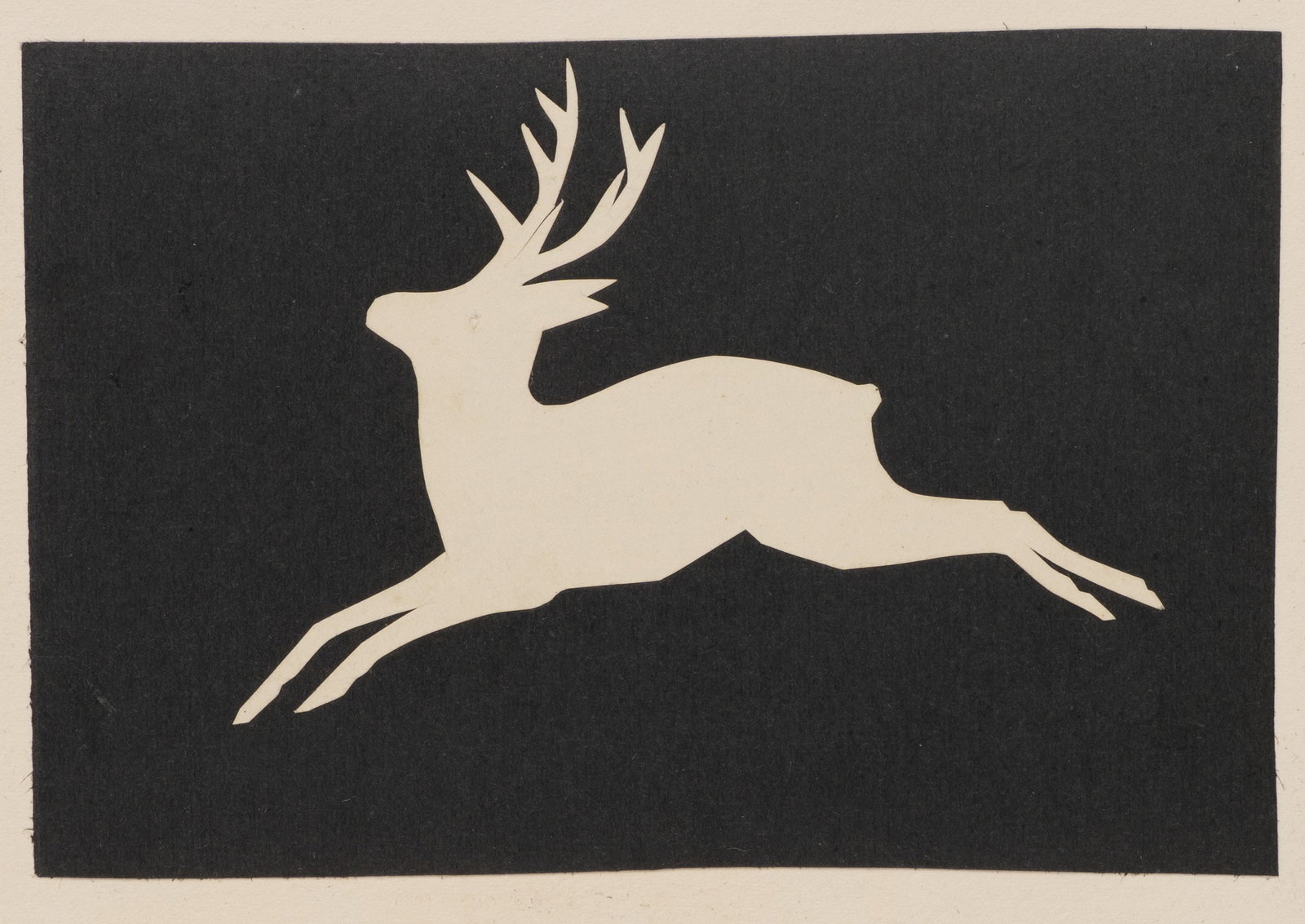 Unknown (19th), Leaping Stag, Silhouette: Unknown (19th century): Leaping stag Jumping stag as a light-coloured silhouette in a black rectangular field, 19th century, Silhouette Technique: Silhouette on Paper, mounted on Paper Date: 19th cent