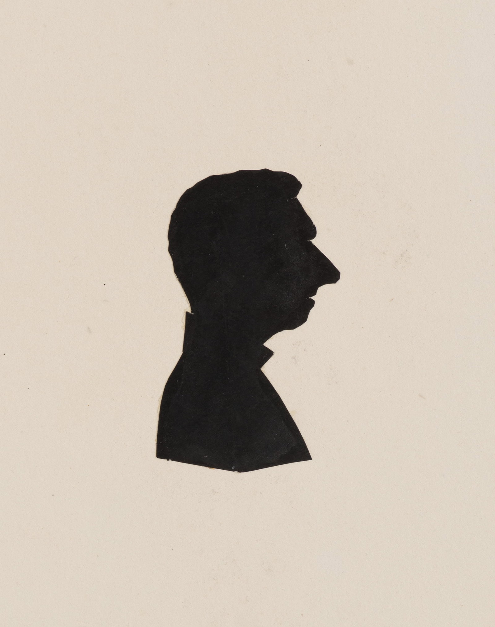 Unknown (19th), A man with a distinctive nose, Silhouette: Unknown (19th century): Man with a prominent nose Black silhouette of a man in profile after to the right on a light-coloured paper background, 19th century, Silhouette Technique: Silhouette on Paper,