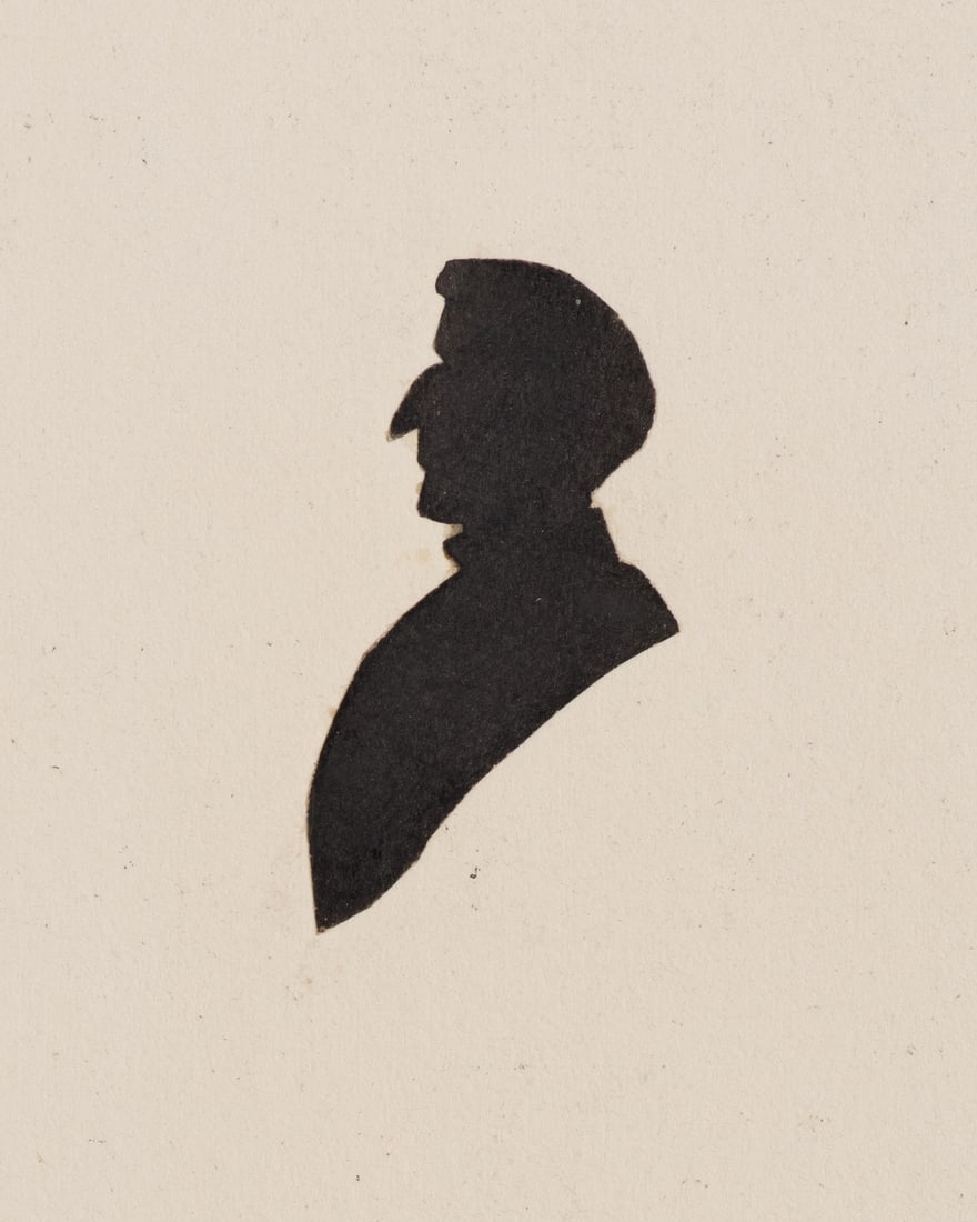 Unknown (19th), Mr Phinehas Abraham, Silhouette: Unknown (19th century): Mr Phinehas Abraham Black silhouette of a man's profile turned to the left on a light-coloured sheet, 19th century, Silhouette Technique: Silhouette on Paper, mounted on Paper 